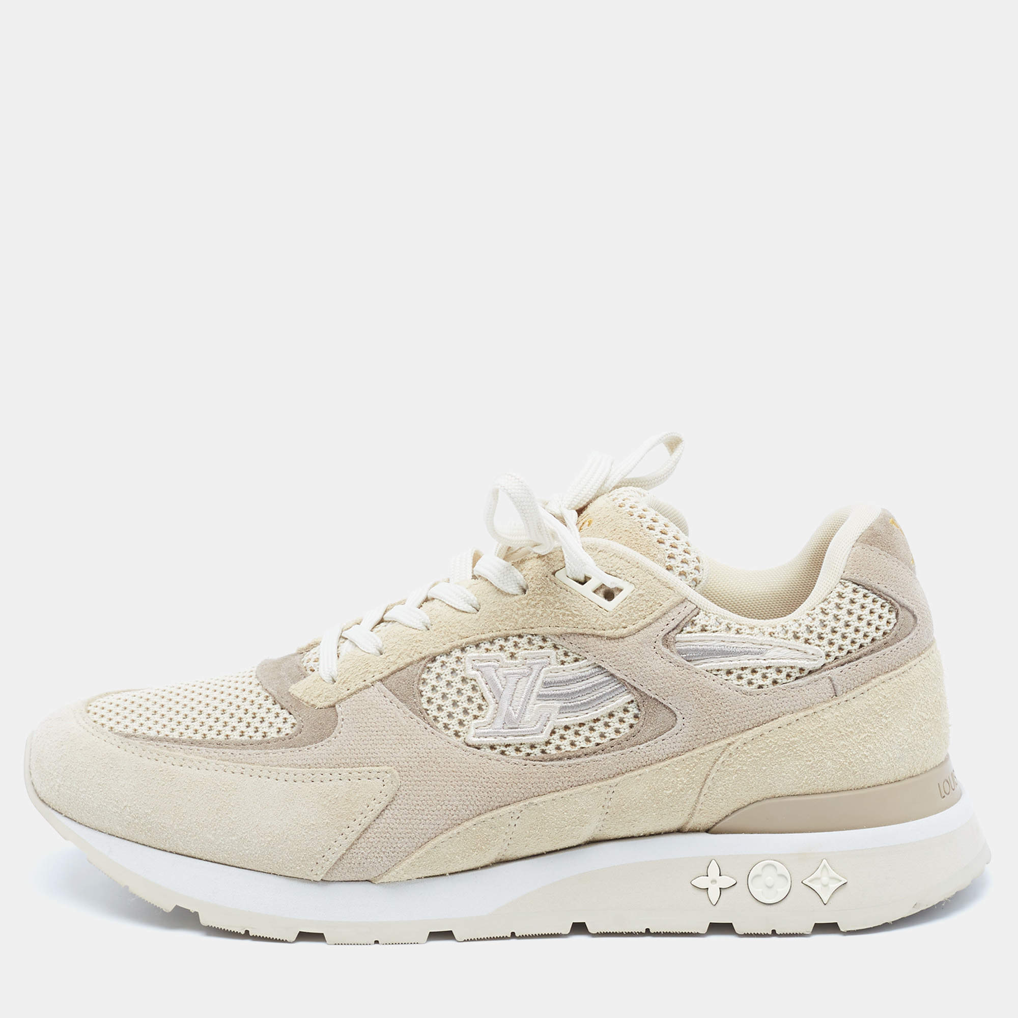 Louis Vuitton Beige Mesh and Suede Run Away Lace Up Sneakers Size 41.5