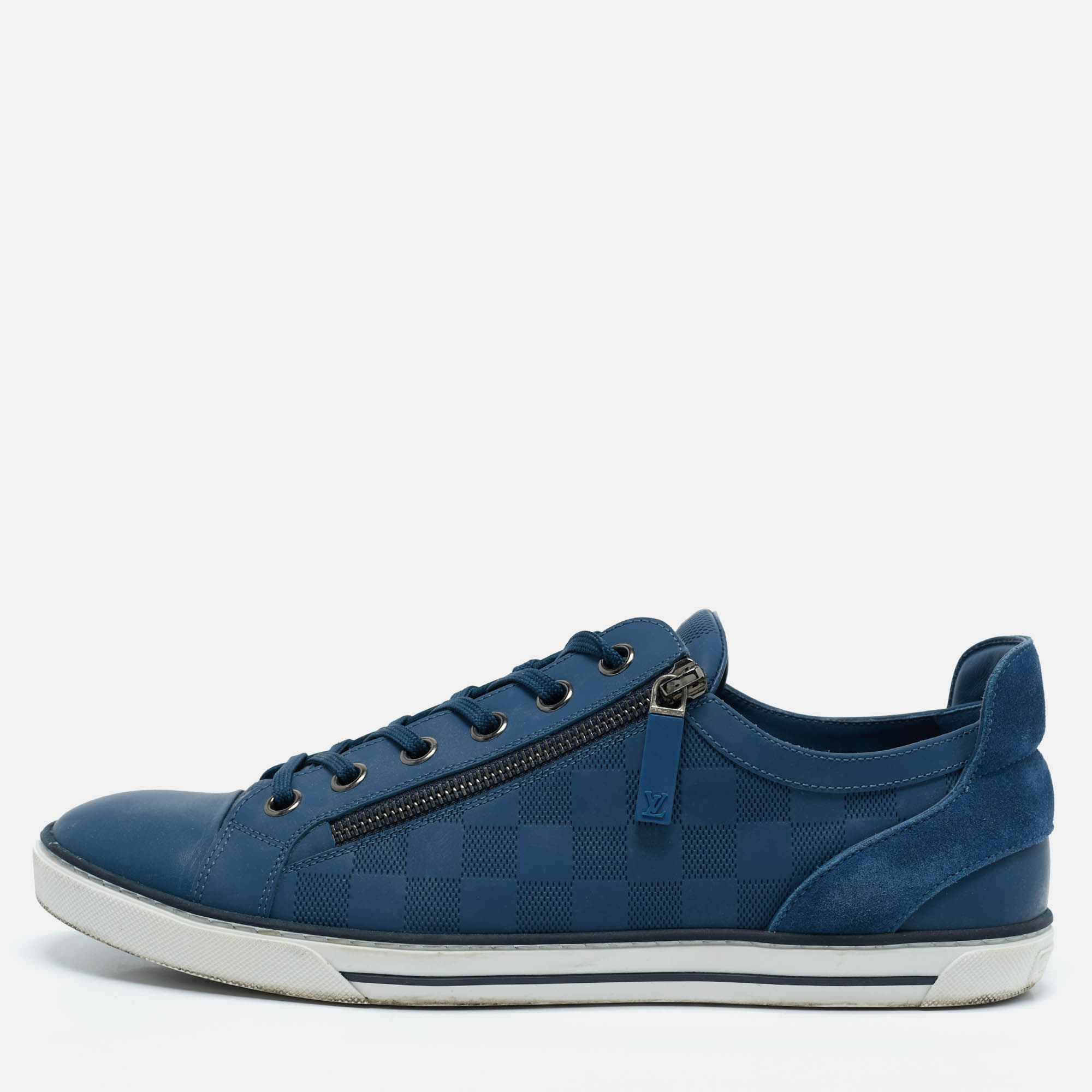 Louis Vuitton Blue Leather and Suede Challenge Lace Up Sneakers Size 43