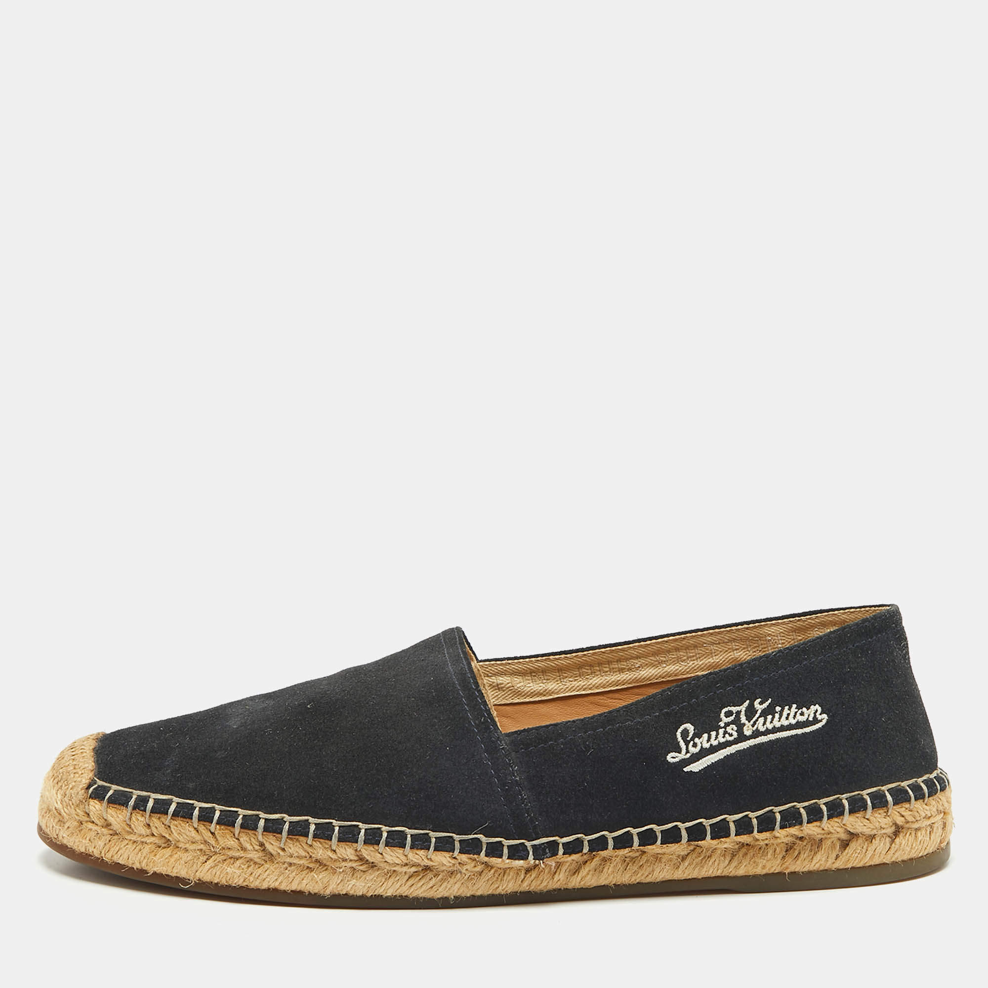 Louis Vuitton Navy Blue Suede Slip On Espadrille Flats Size 41.5