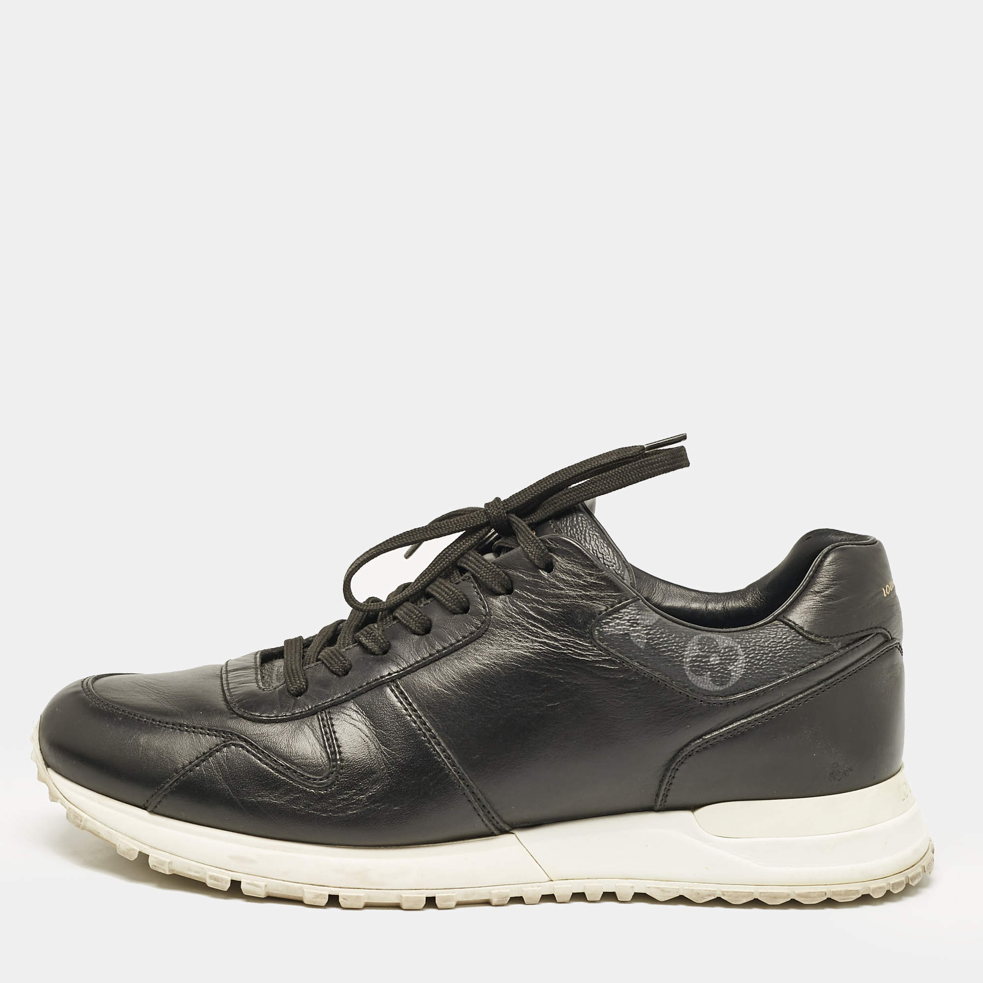 Louis Vuitton Black Leather and Monogram Canvas Run Away Sneakers Size 41.5