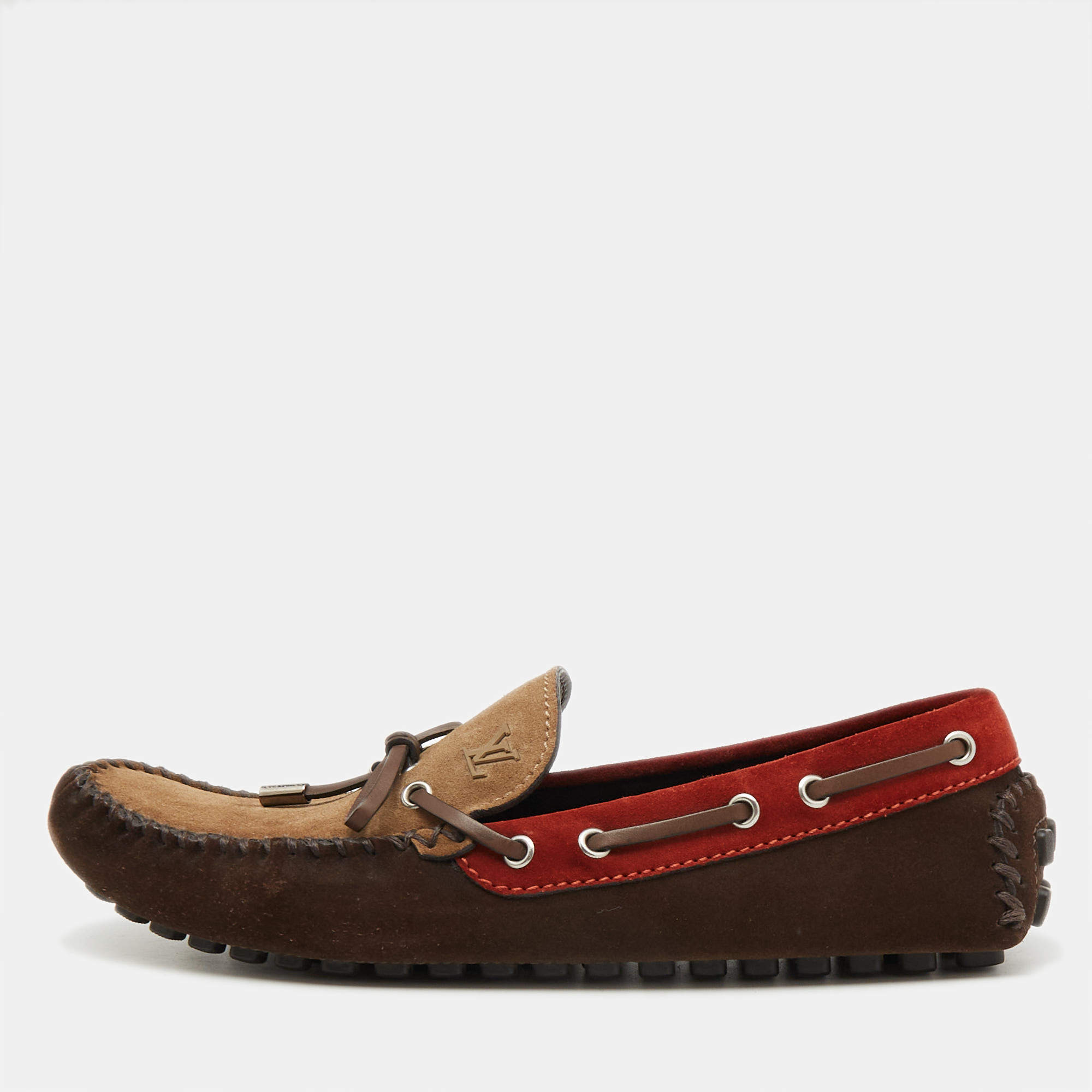 Louis Vuitton Tricolor Leather Hockenheim Slip on Loafers Size 42.5