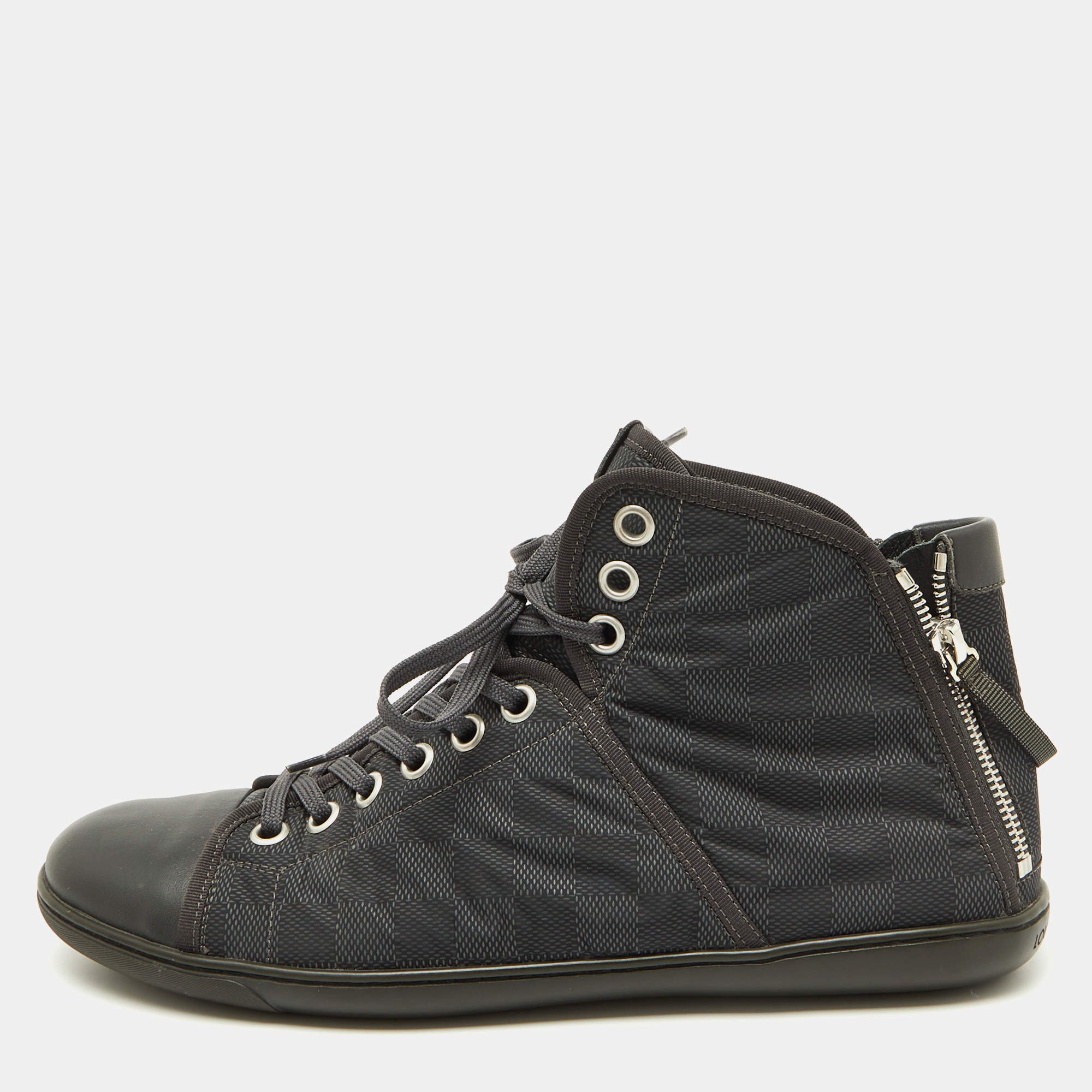 Louis Vuitton Black Damier Graphite Nylon and Leather High Top Sneakers Size 43