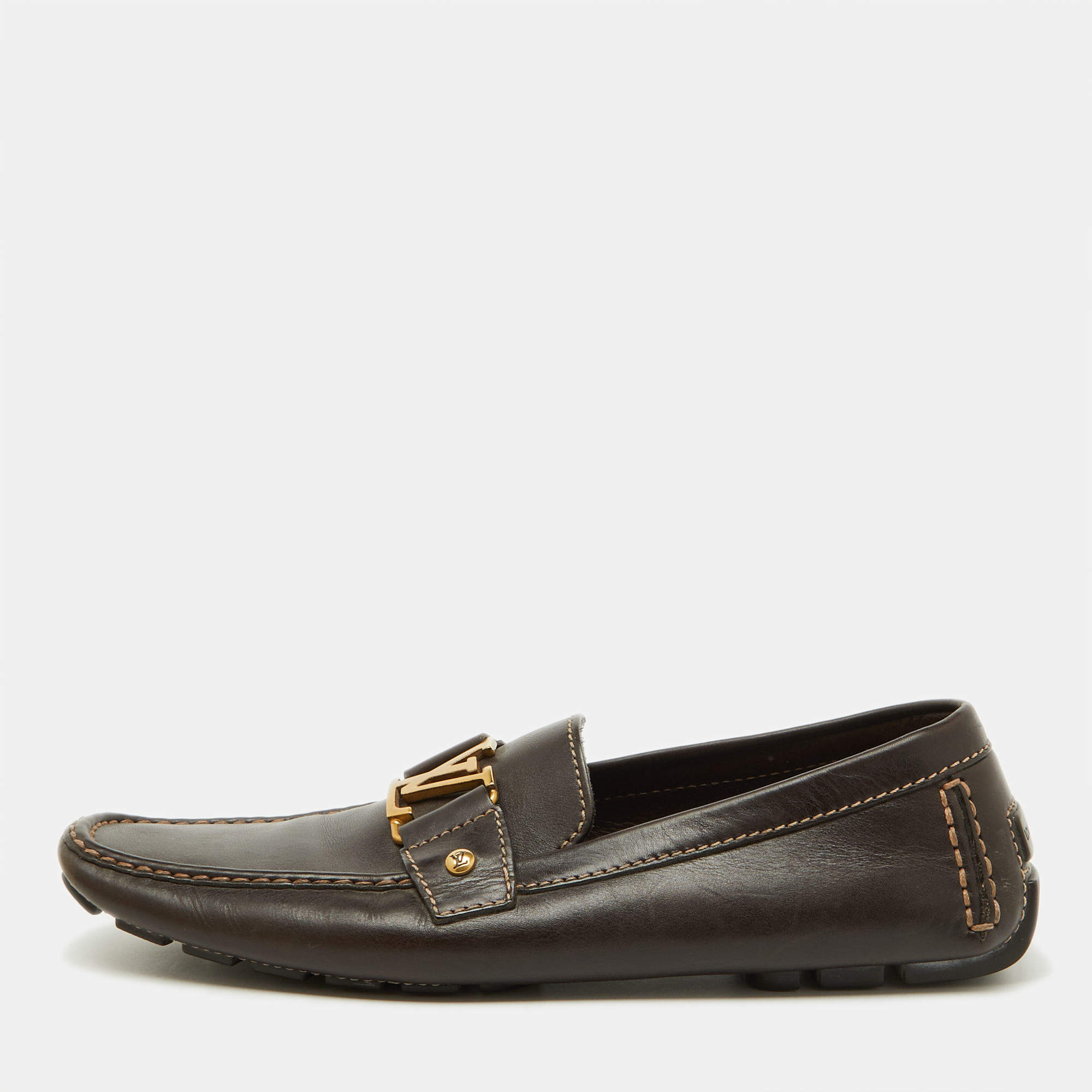 Louis Vuitton Dark Brown Leather Monte Carlo Loafers Size 44