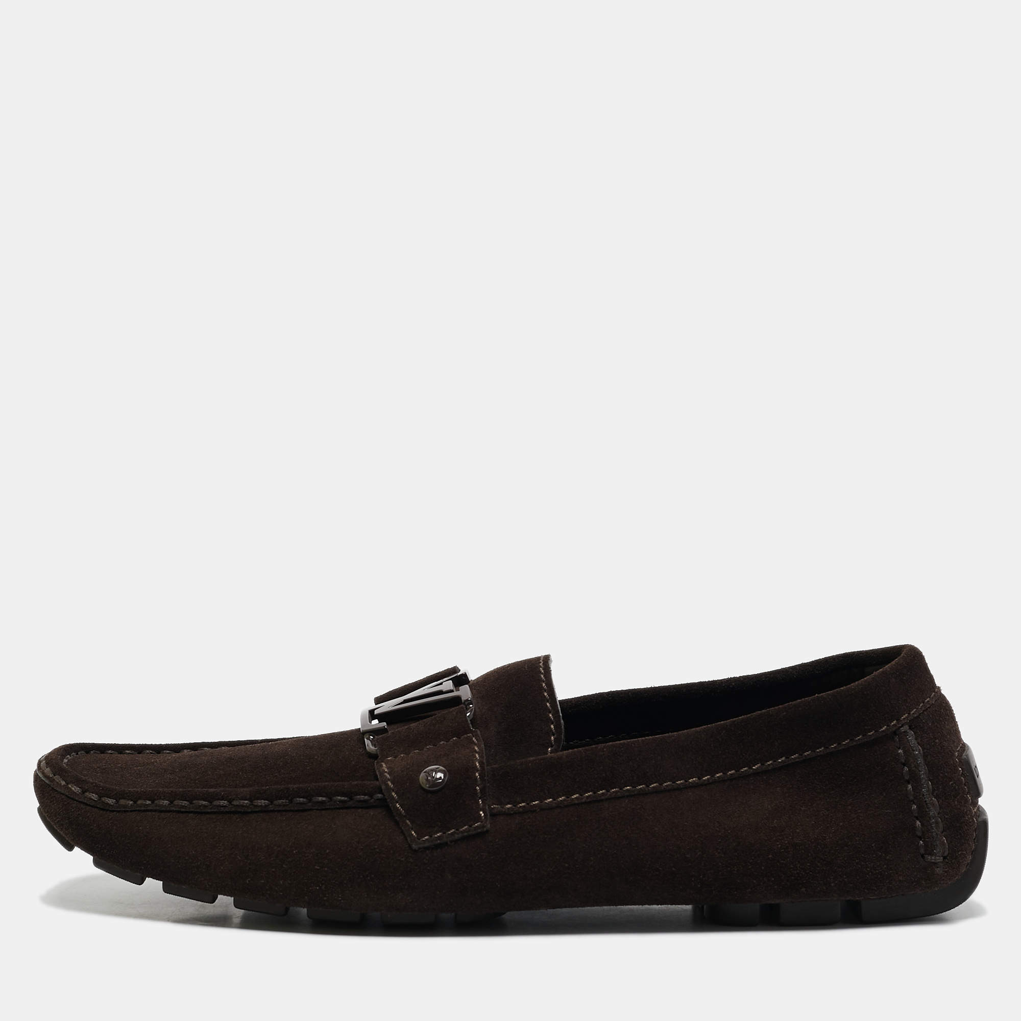 Louis Vuitton Brown Suede Monte Carlo Slip On Loafers Size 42.5