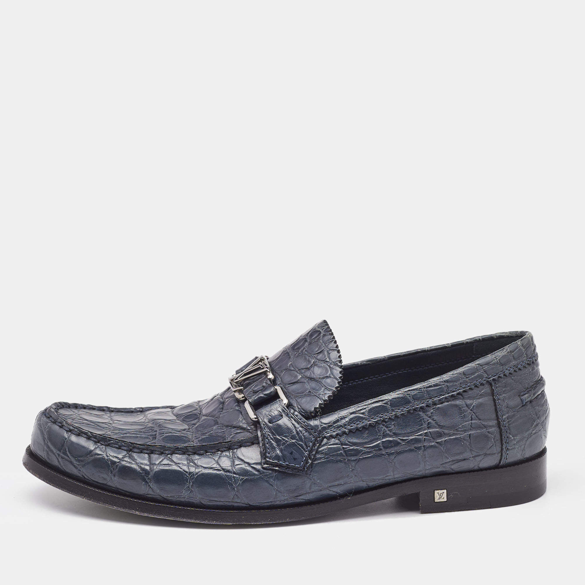 Pre Owned Louis Vuitton Blue Crocodile Major Loafers Size 42.5