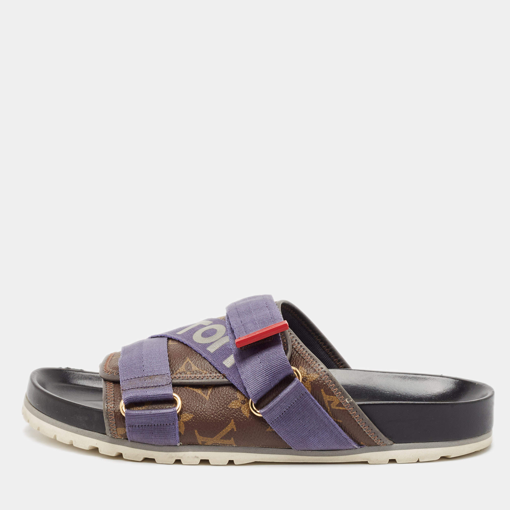Louis Vuitton Brown Monogram Canvas and Leather Honolulu Slide Sandals Size 43.5