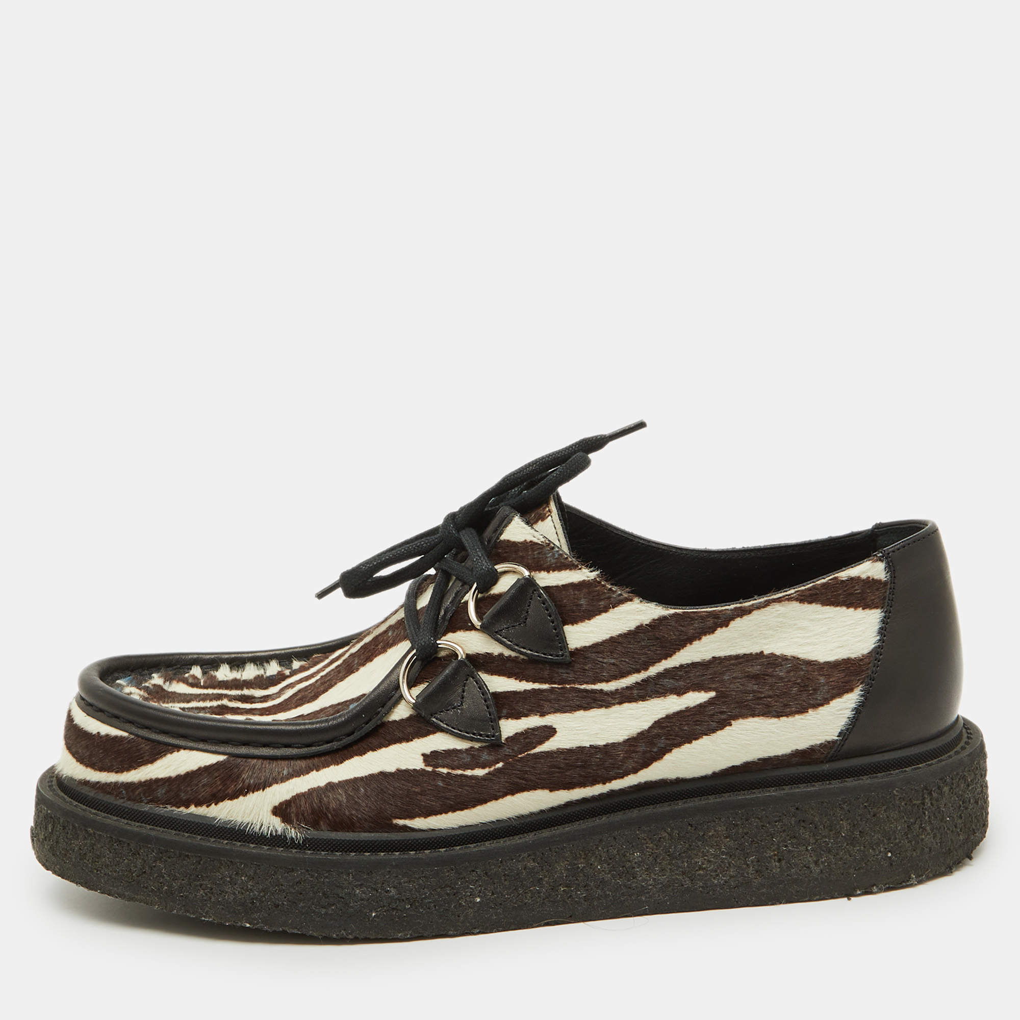 Louis Vuitton Brown Animal Print Calf Hair Creepers Platform Oxfords Size 43