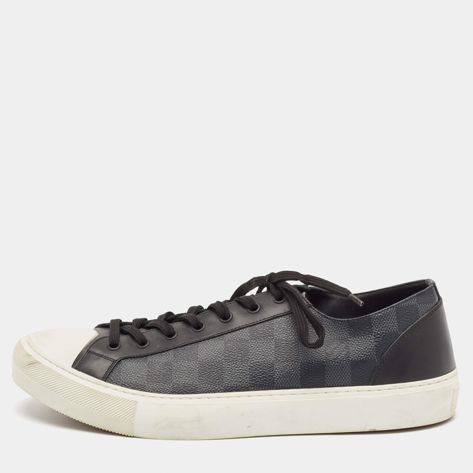 Louis Vuitton Black Damiere Canvas and Leather Low Top Sneakers Size 43.5