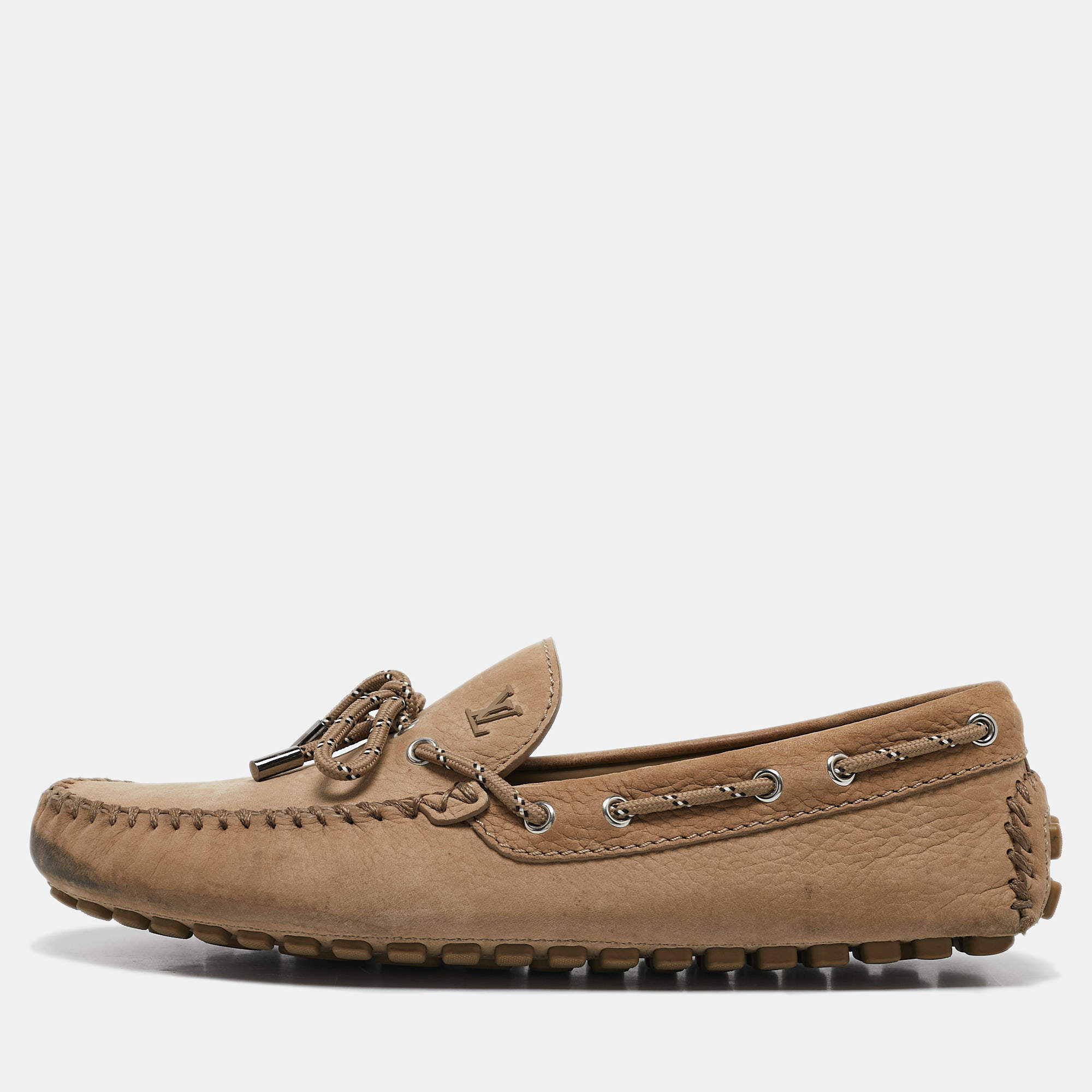 Louis Vuitton Brown Suede  Logo Bow Loafers Size 43
