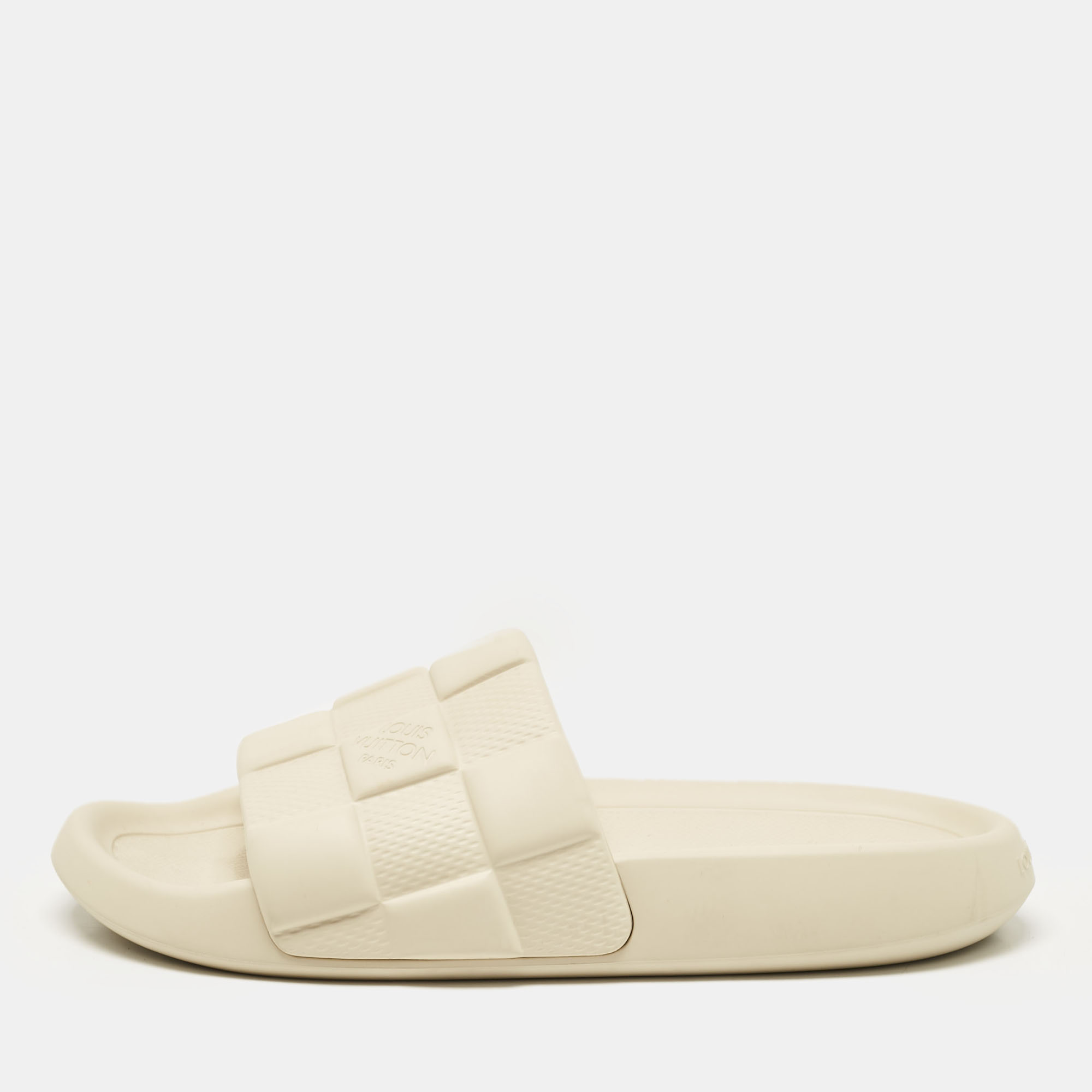 Louis Vuitton Beige Maxi Damier Rubber Waterfront Pool Slides Size 43