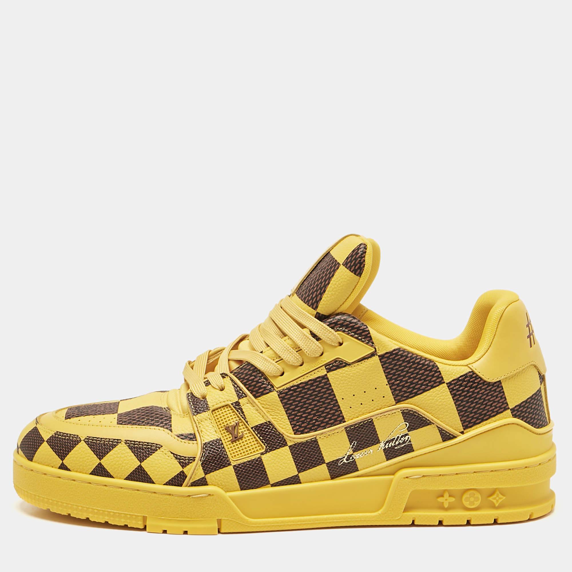 Louis Vuitton Yellow Damier Pop Leather LV Trainer Sneakers Size 44.5
