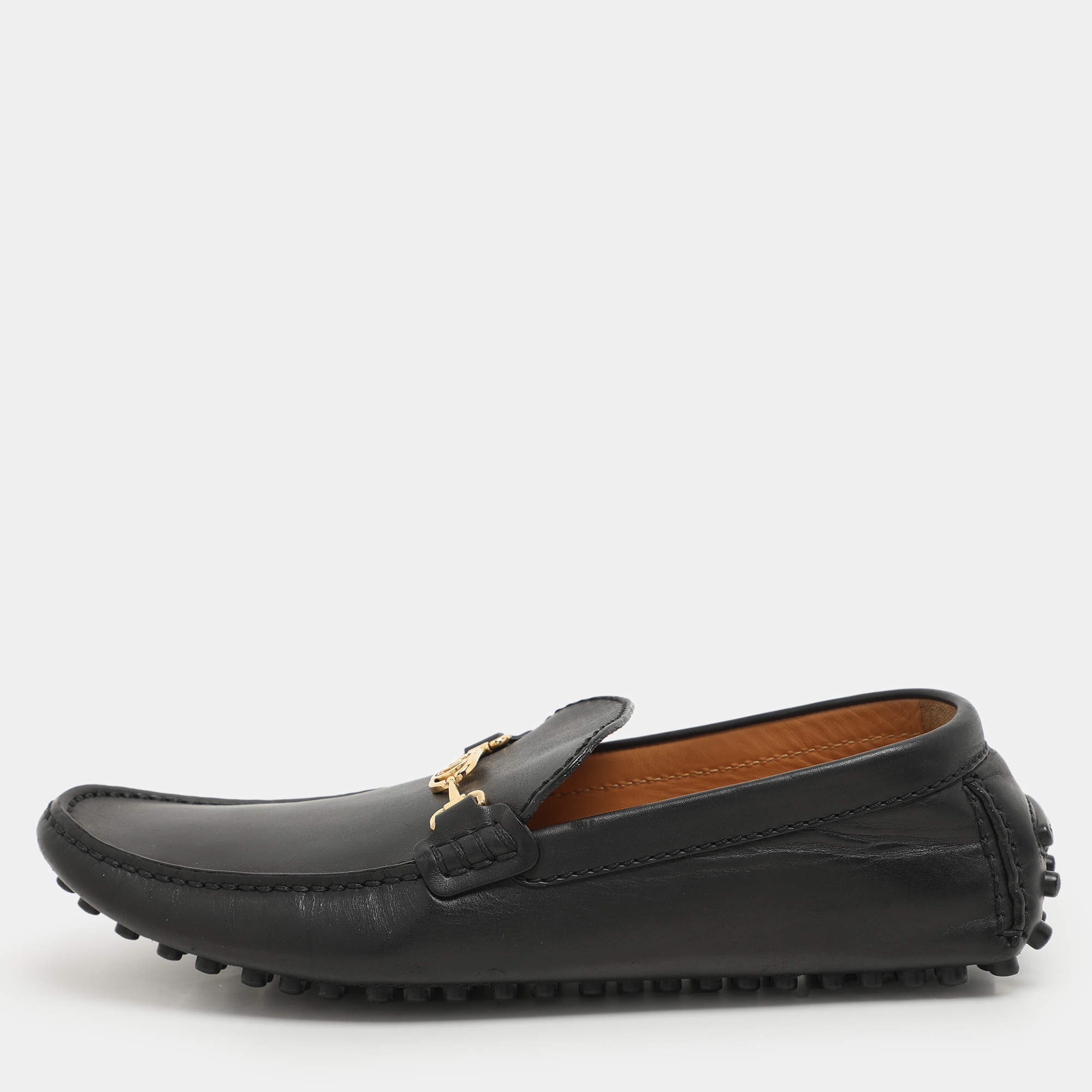 Louis Vuitton Black Leather LV Club Slip On Loafers Size 40