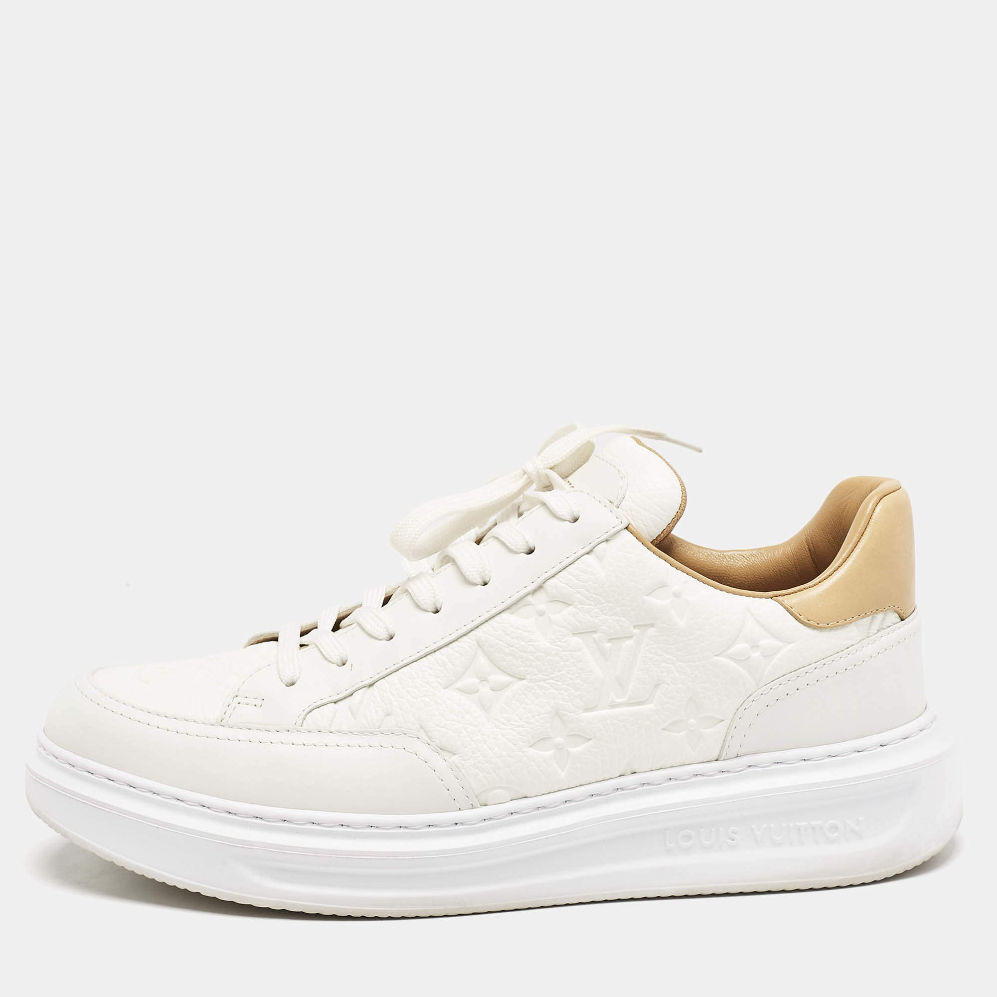 Louis Vuitton White/Beige Leather Beverly Hills Low Top Sneakers Size 40.5