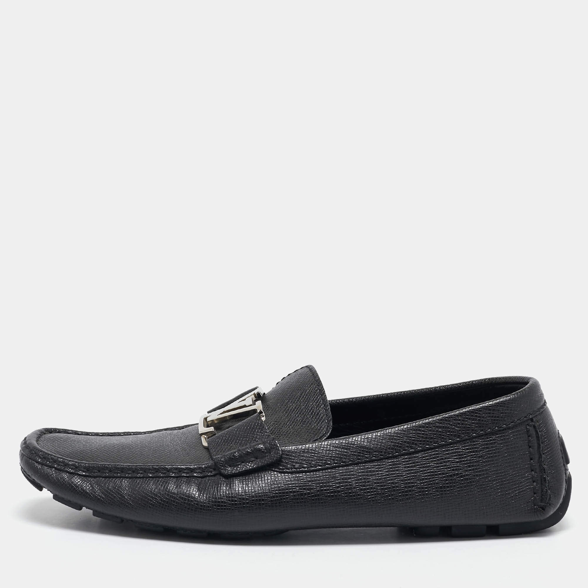 Pre Owned Louis Vuitton Black Leather Monte Carlo Slip On Loafers Size 42