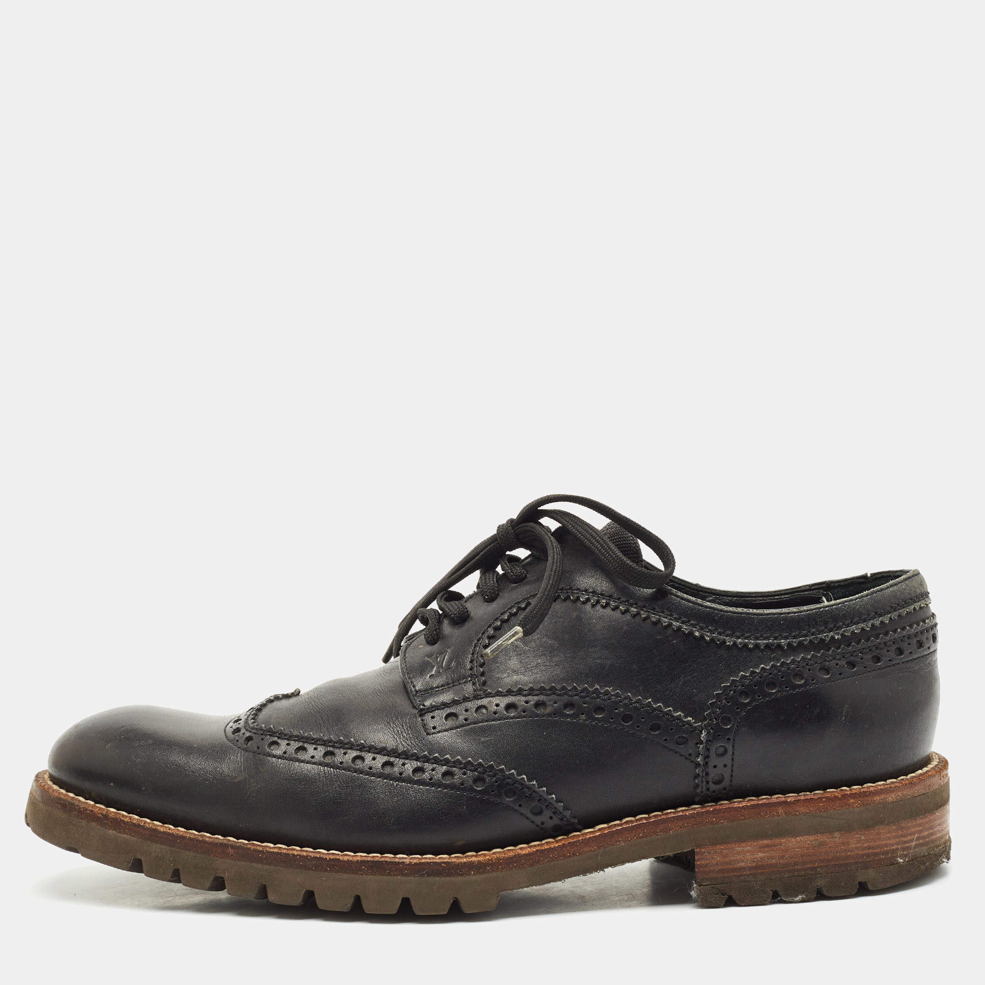 Louis Vuitton Black Leather Lace Up Brogue Wingtip Derby Size 43