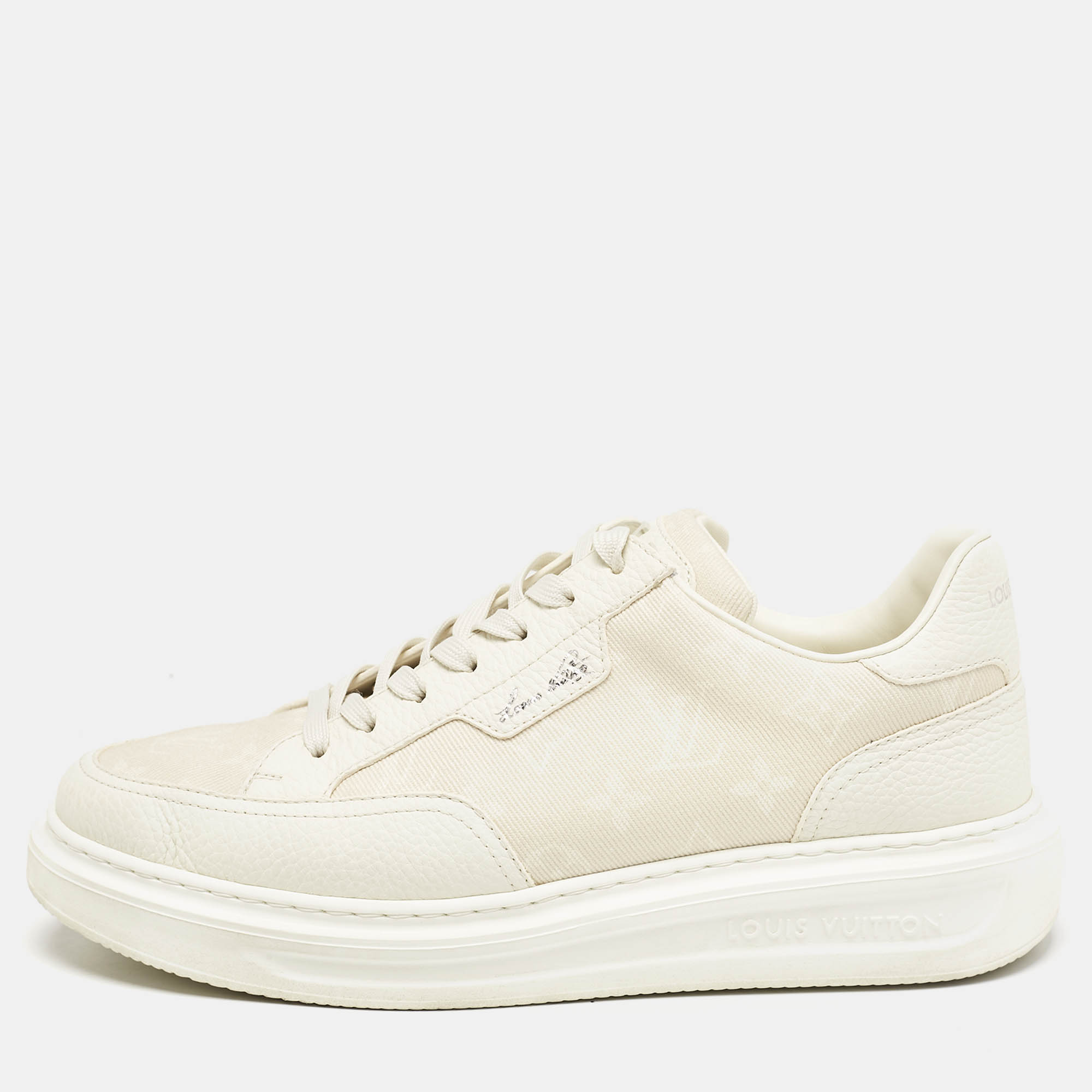مملوكة مسبقًا Louis Vuitton Beige Monogram Denim and Leather Beverly Hills Sneakers Size 41