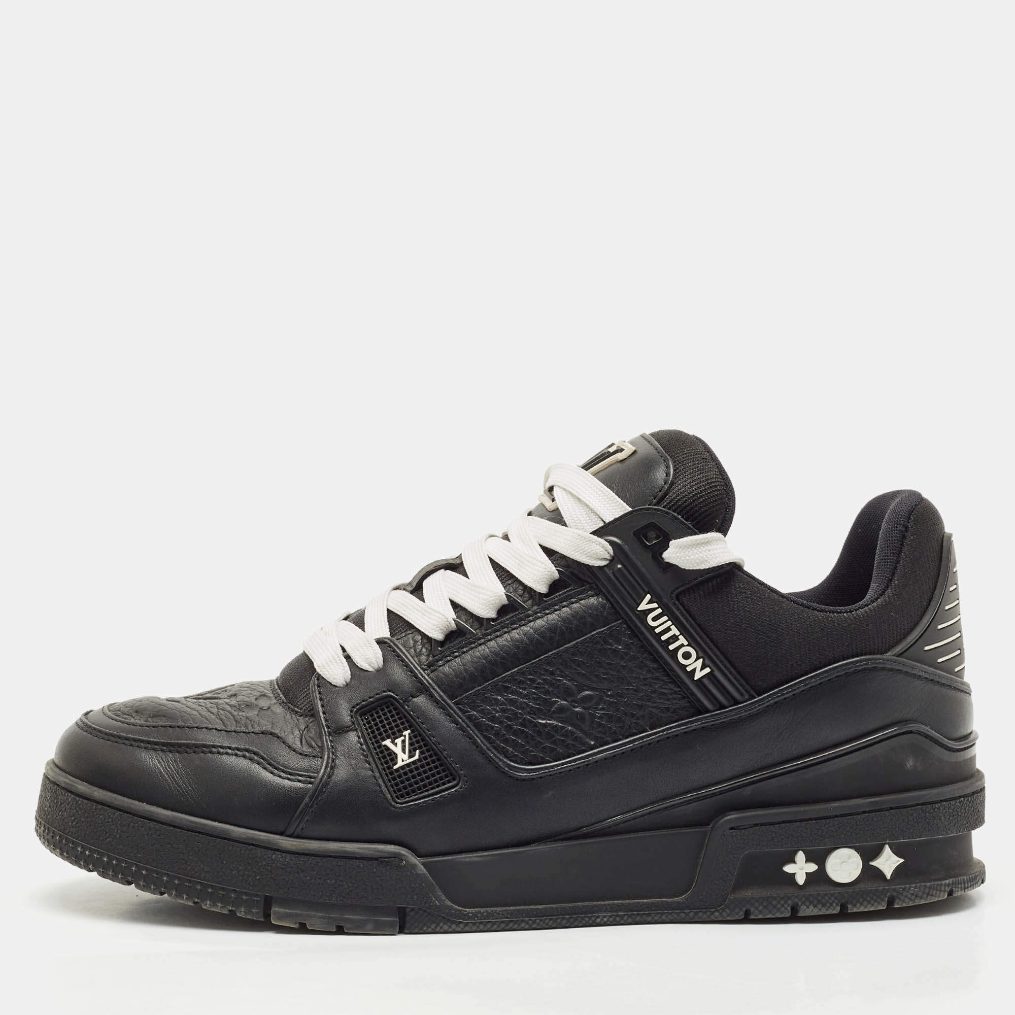 Louis Vuitton Black Leather LV Trainer Lace Up Sneakers Size 42.5