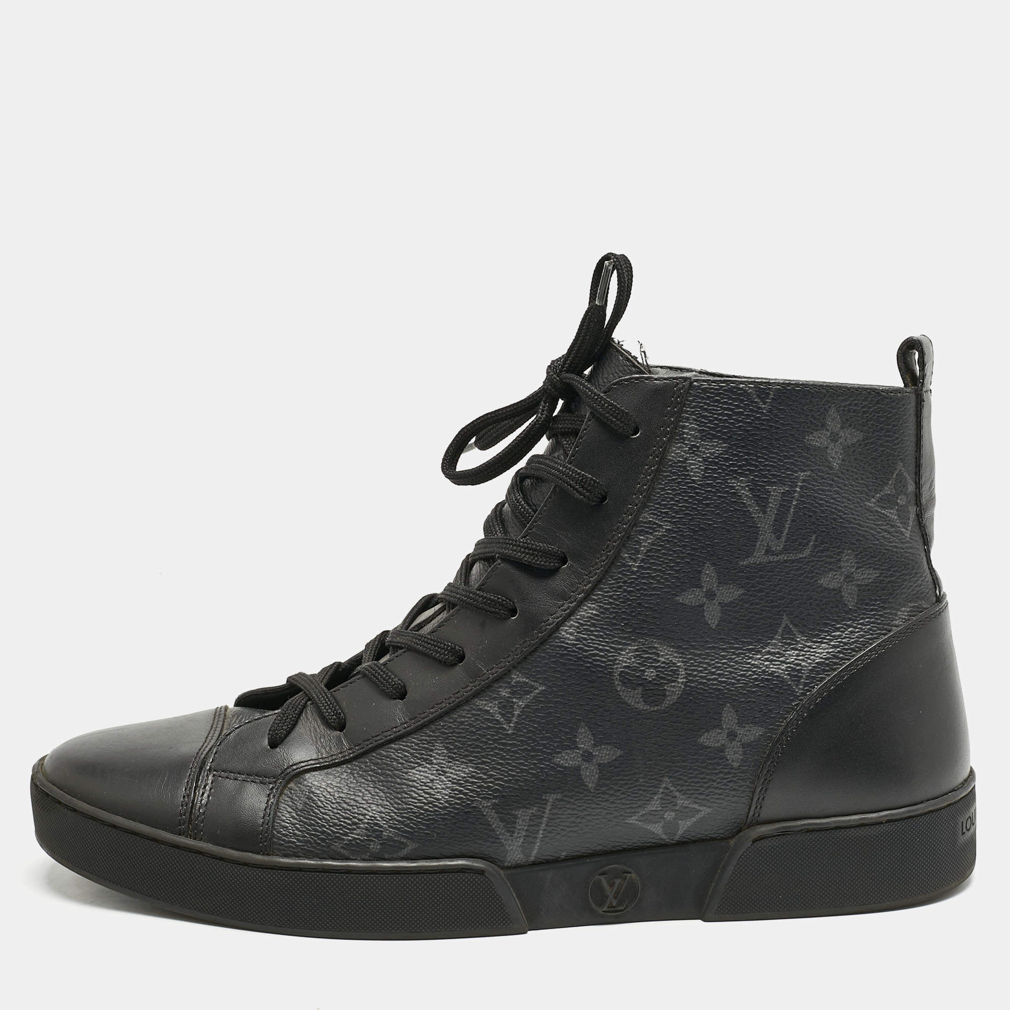 Louis Vuitton Black Monogram Eclipse Canvas and Leather Match Up High Top Sneakers Size 40