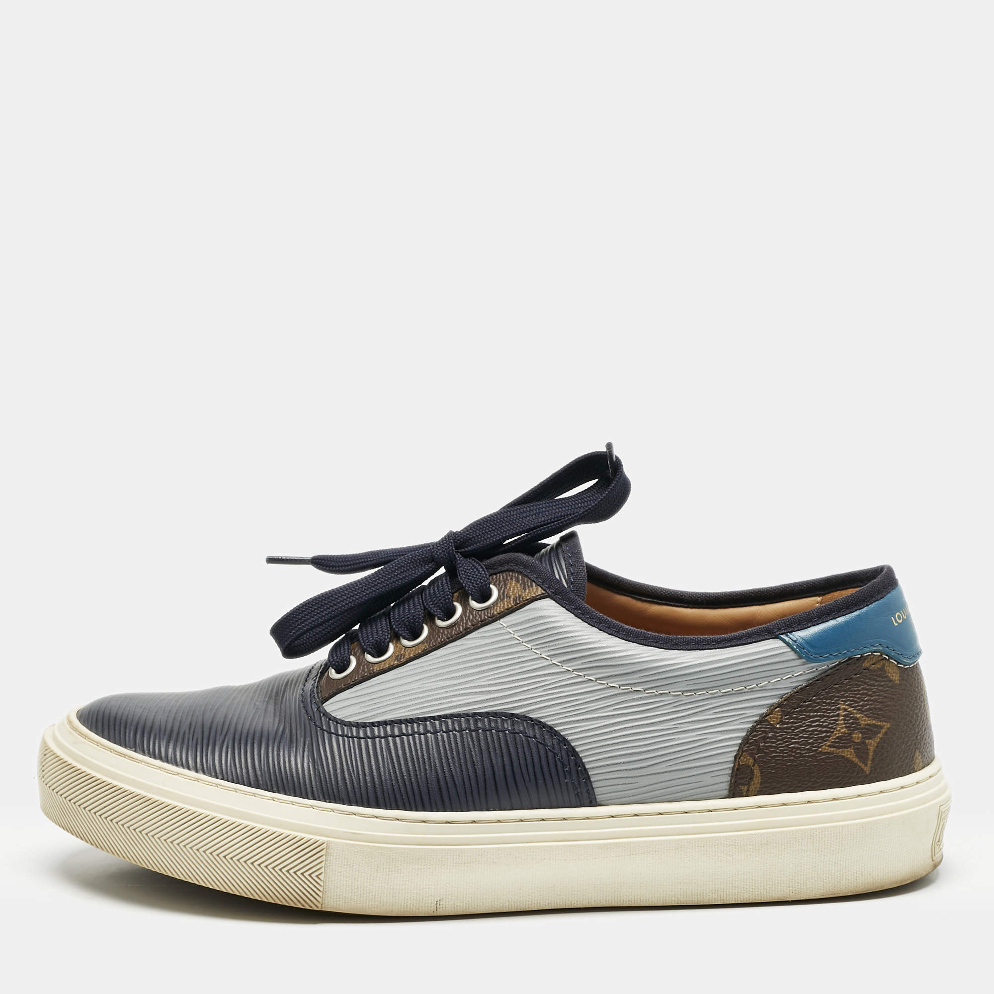 Louis Vuitton Blue/Beige Monogram Denim and Leather Low Top Sneakers Size 40.5