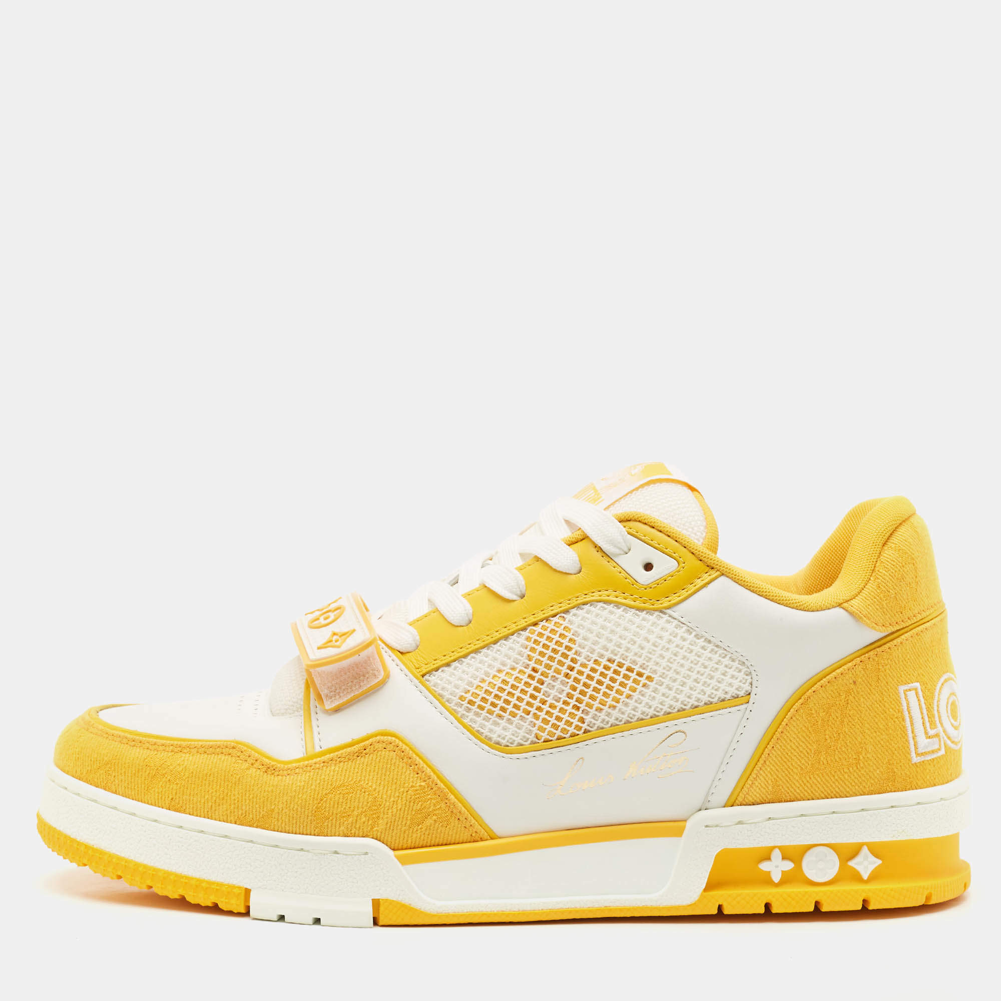 Louis Vuitton Yellow/White Monogram Denim and Leather  LV Trainer Sneakers Size 42