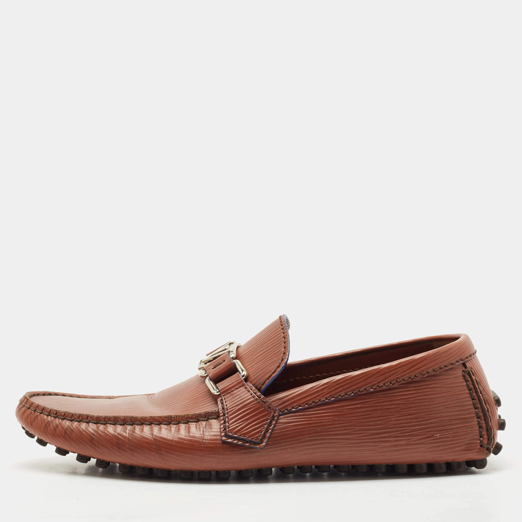 Louis Vuitton Brown Leather Hockenheim Slip On Loafers Size 40.5