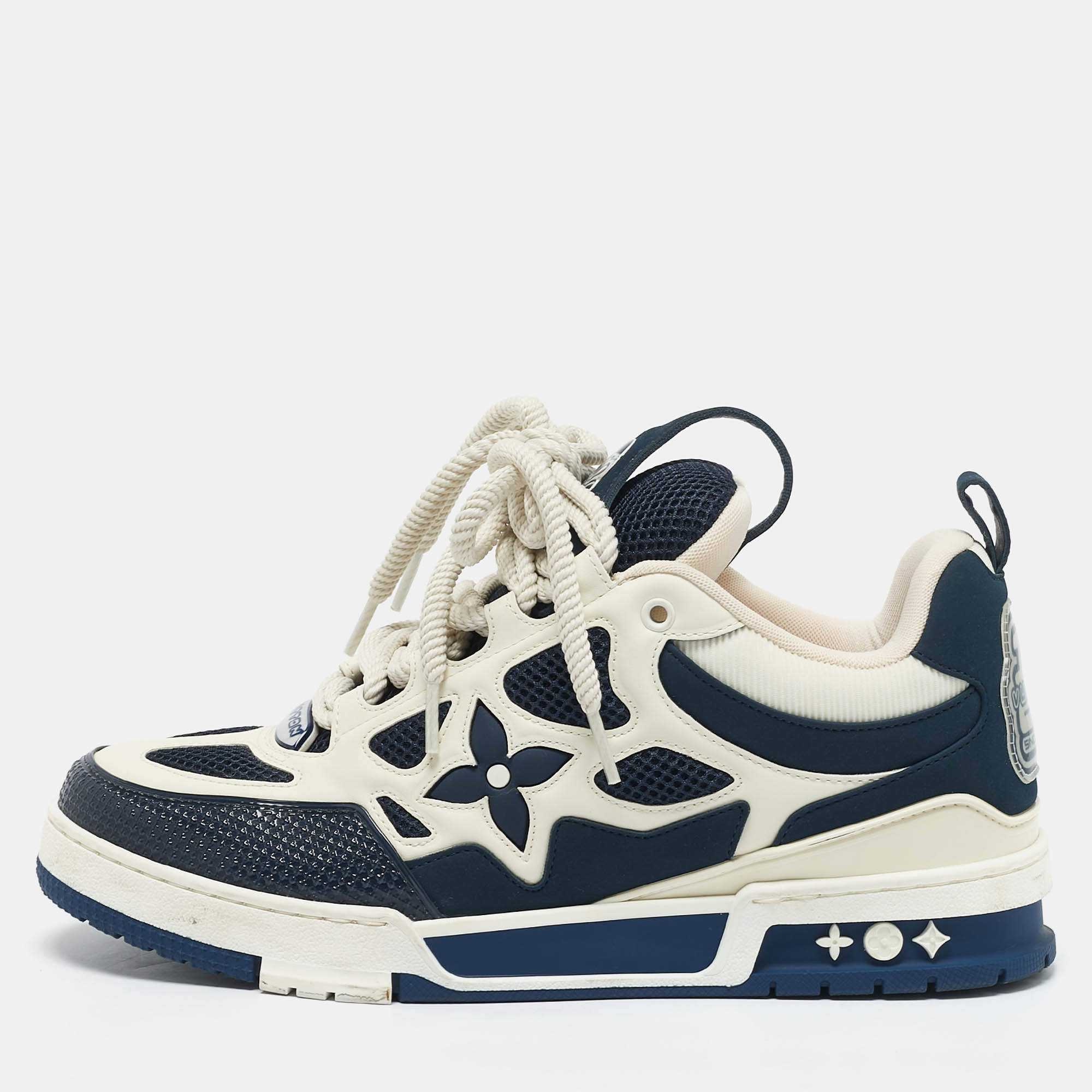 Pre Owned حذاء رياضي لويس فويتون شبك وجلد أزرق داكن للتزلج LV مقاس 42.5