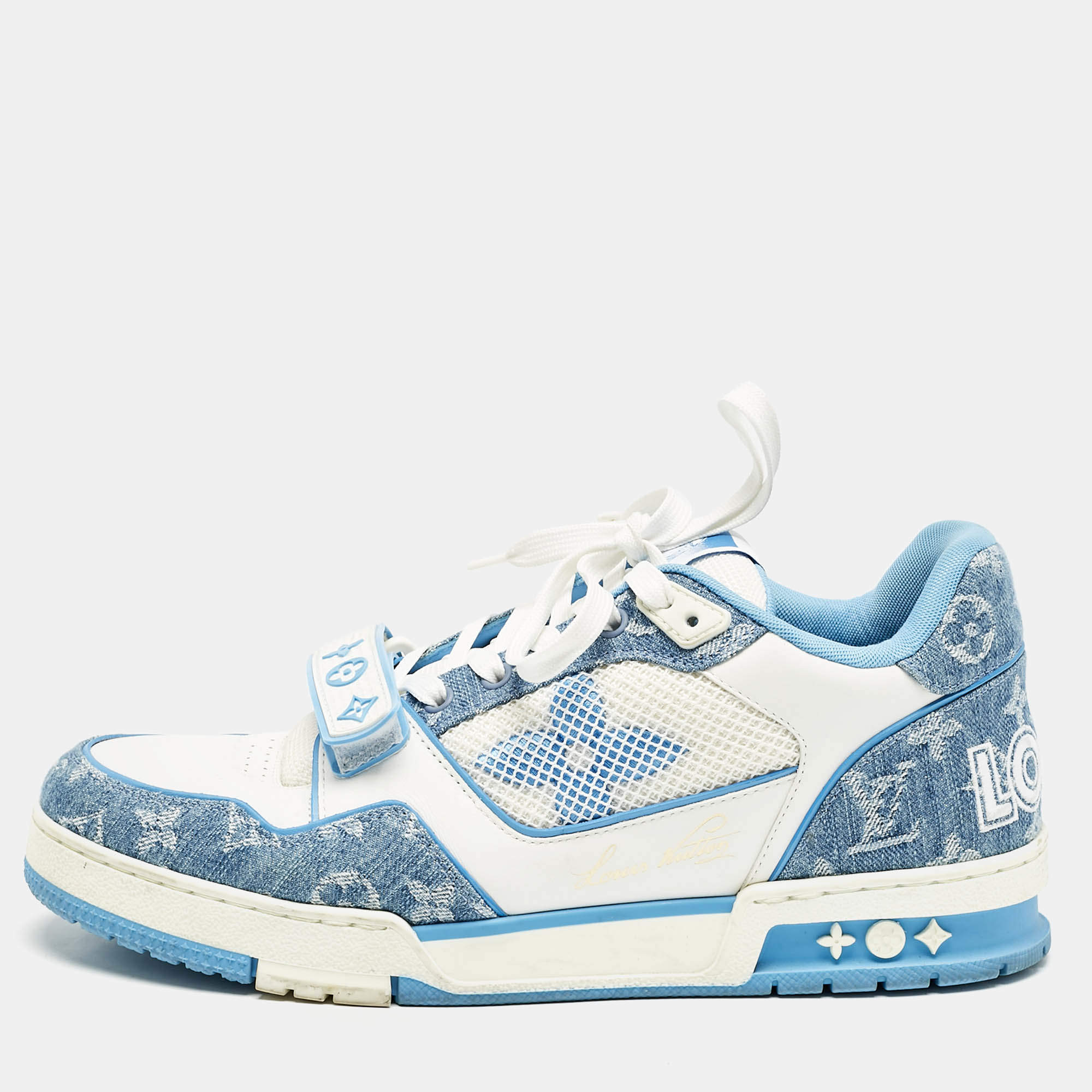 Louis Vuitton Blue Denim and Leather LV Trainer Low Top Sneakers Size 42