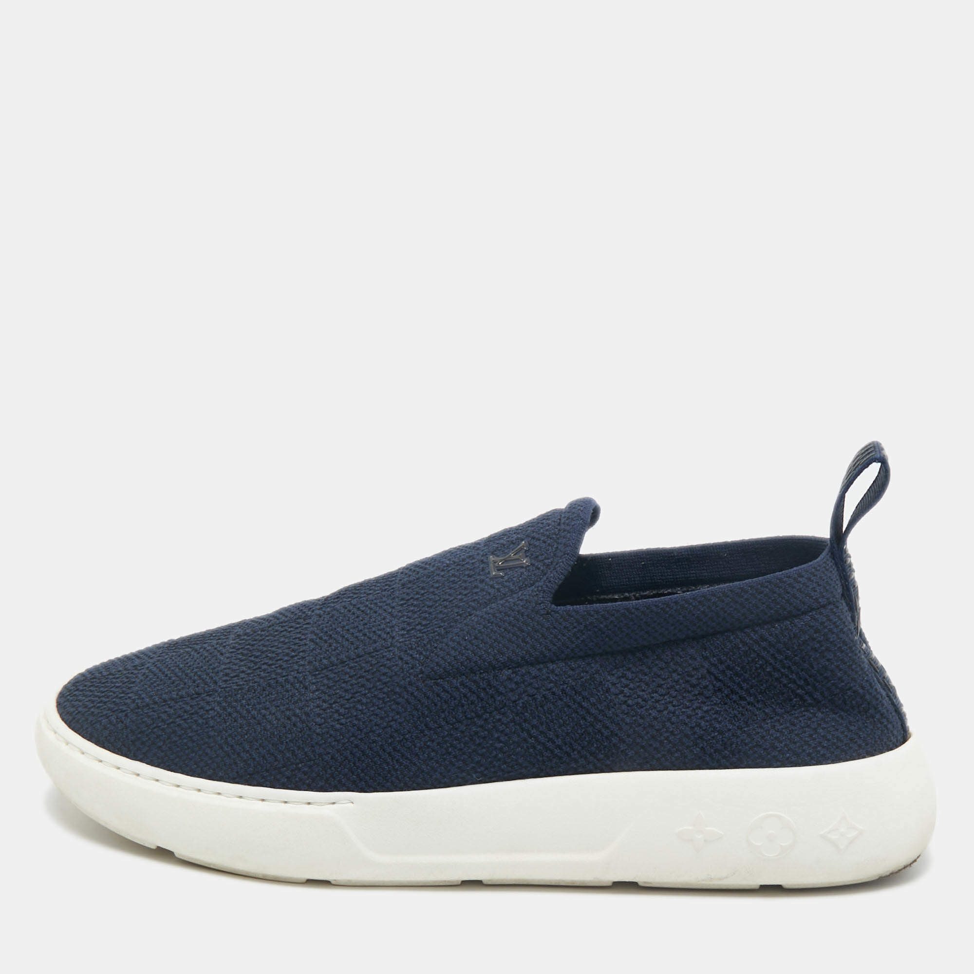Louis Vuitton Navy Blue Knit Fabric Pacific Slip On Sneakers Size 41.5