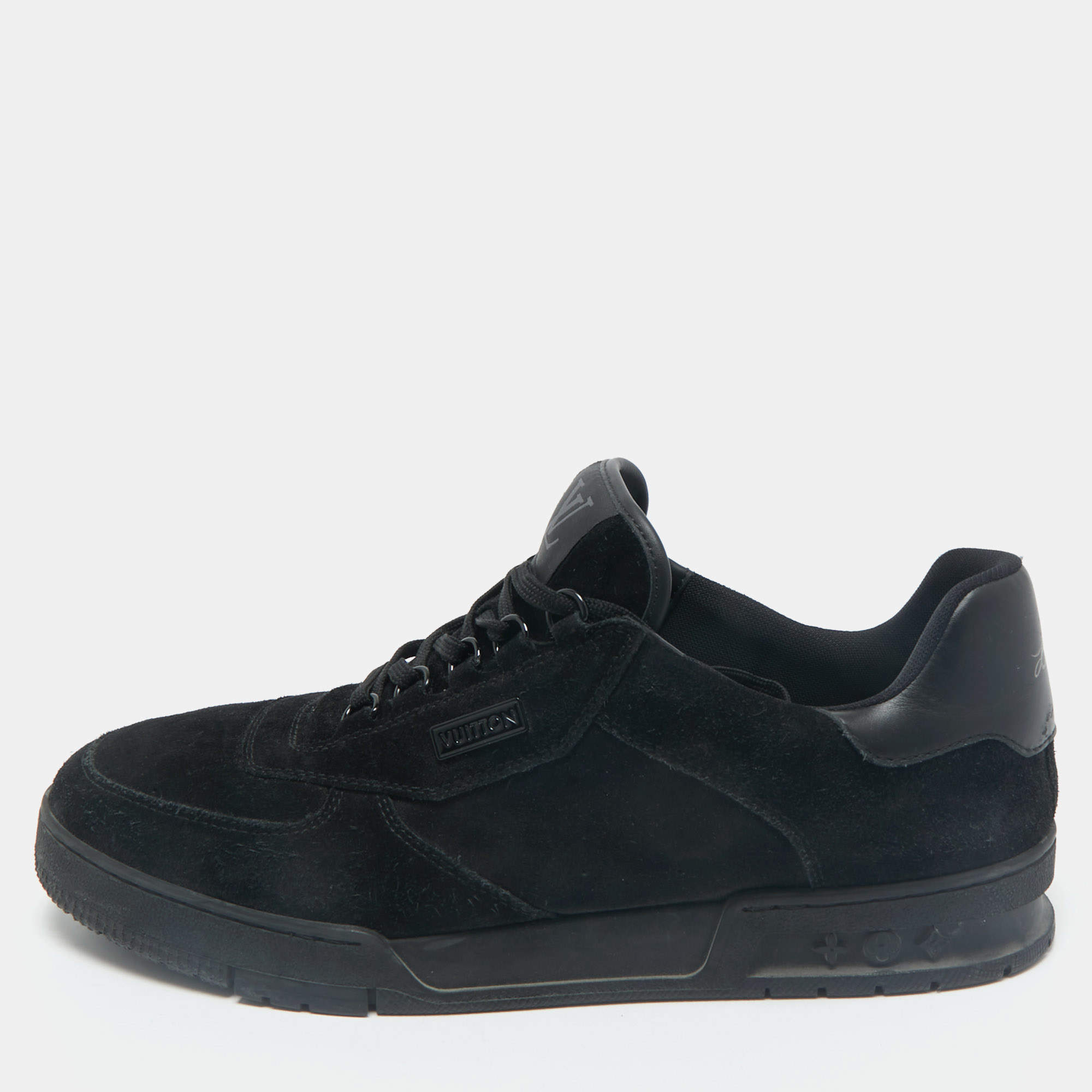 Louis Vuitton Black Suede and Leather LV Trainer Sneakers Size 45.5
