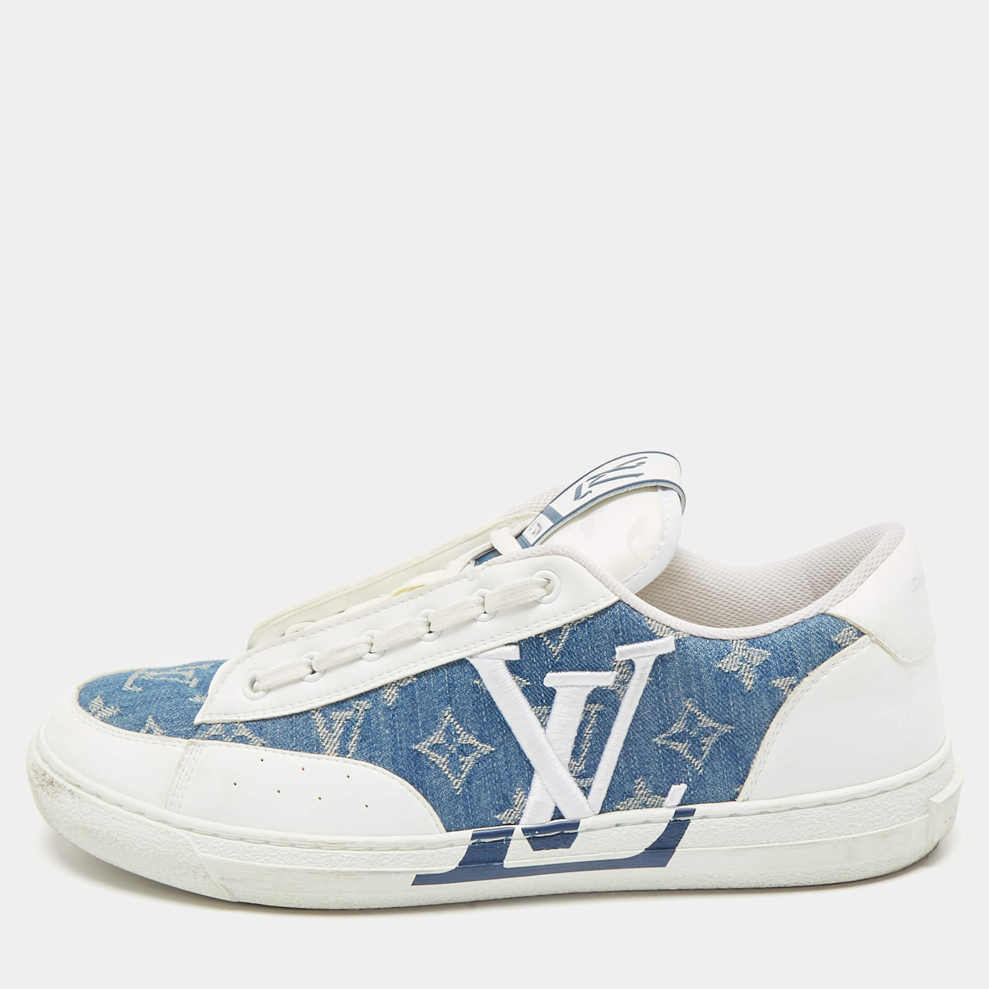 Louis Vuitton White/Blue Denim and Leather Charlie Sneakers  Size 42