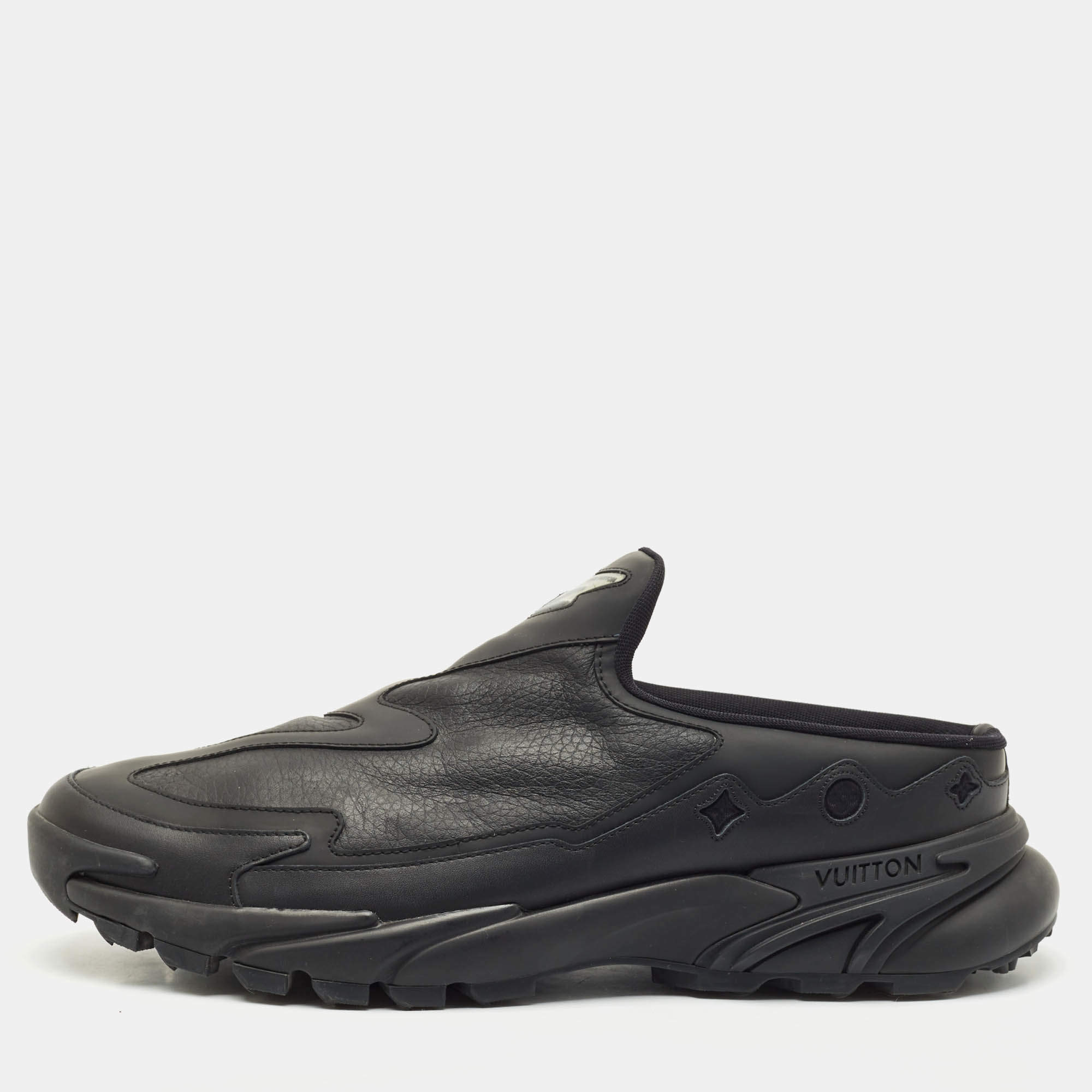 Louis Vuitton Black Leather LV Runner Tatic Sneaker Mules Size 45