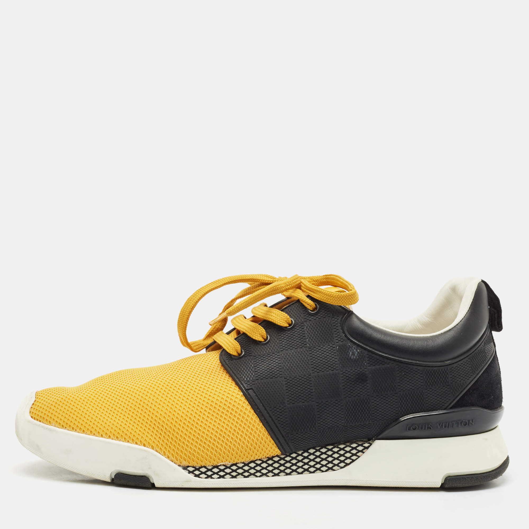 Louis Vuitton Yellow/Black Mesh and Damier Rubber Fastlane Sneakers Size 41.5