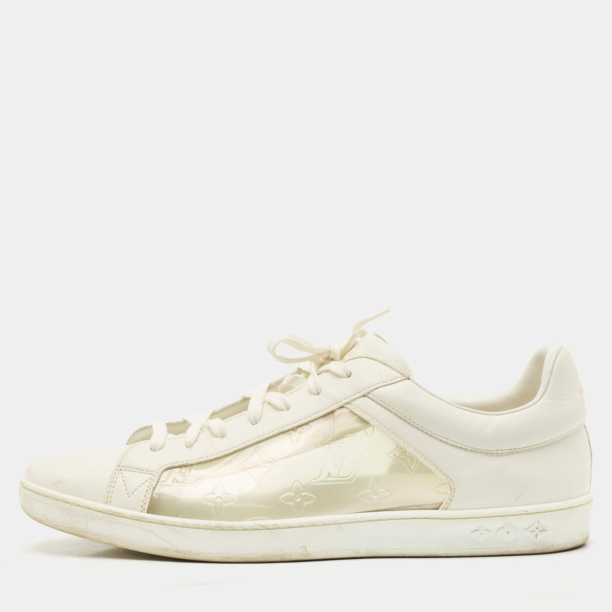 Louis Vuitton White Leather and Iridescent Monogram PVC Luxembourg Sneakers Size 45