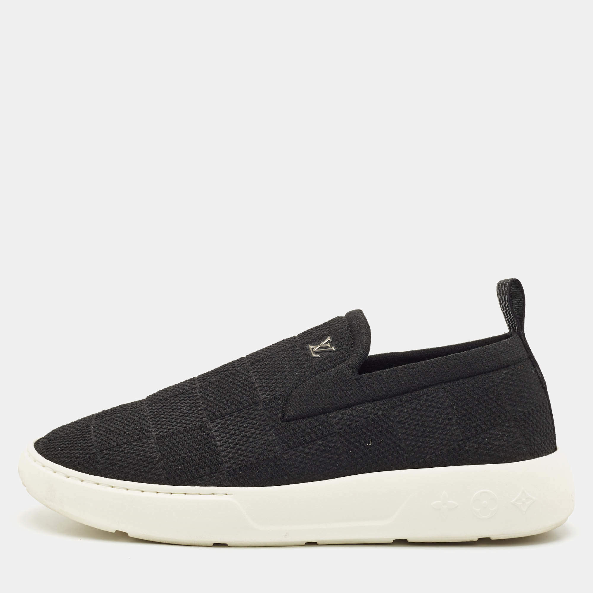 Louis Vuitton Navy Blue Knit Fabric Pacific Slip On Sneakers Size 41.5