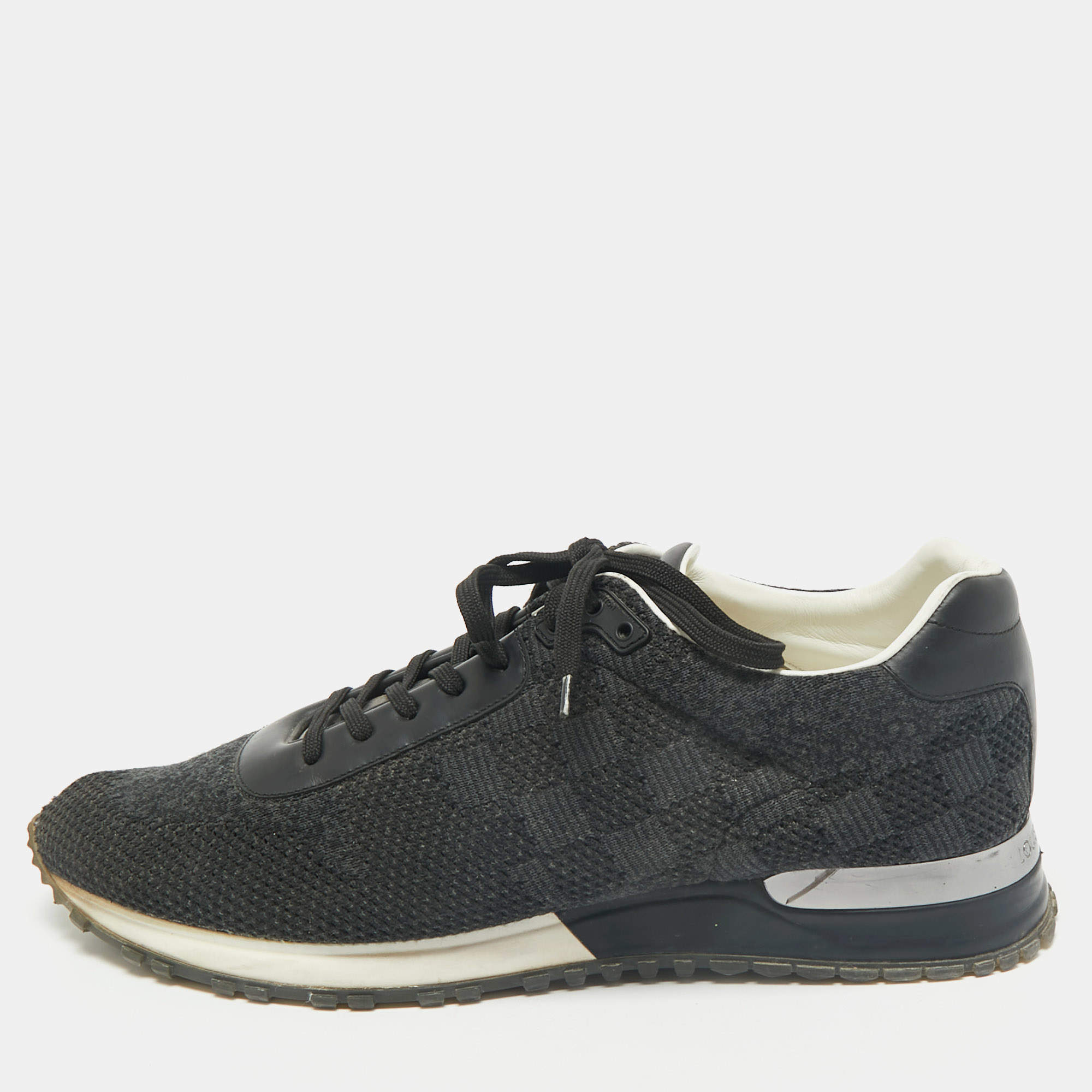 Louis Vuitton Black Damier Knit Fabric And Leather Run Away Low Top Sneakers Size 44