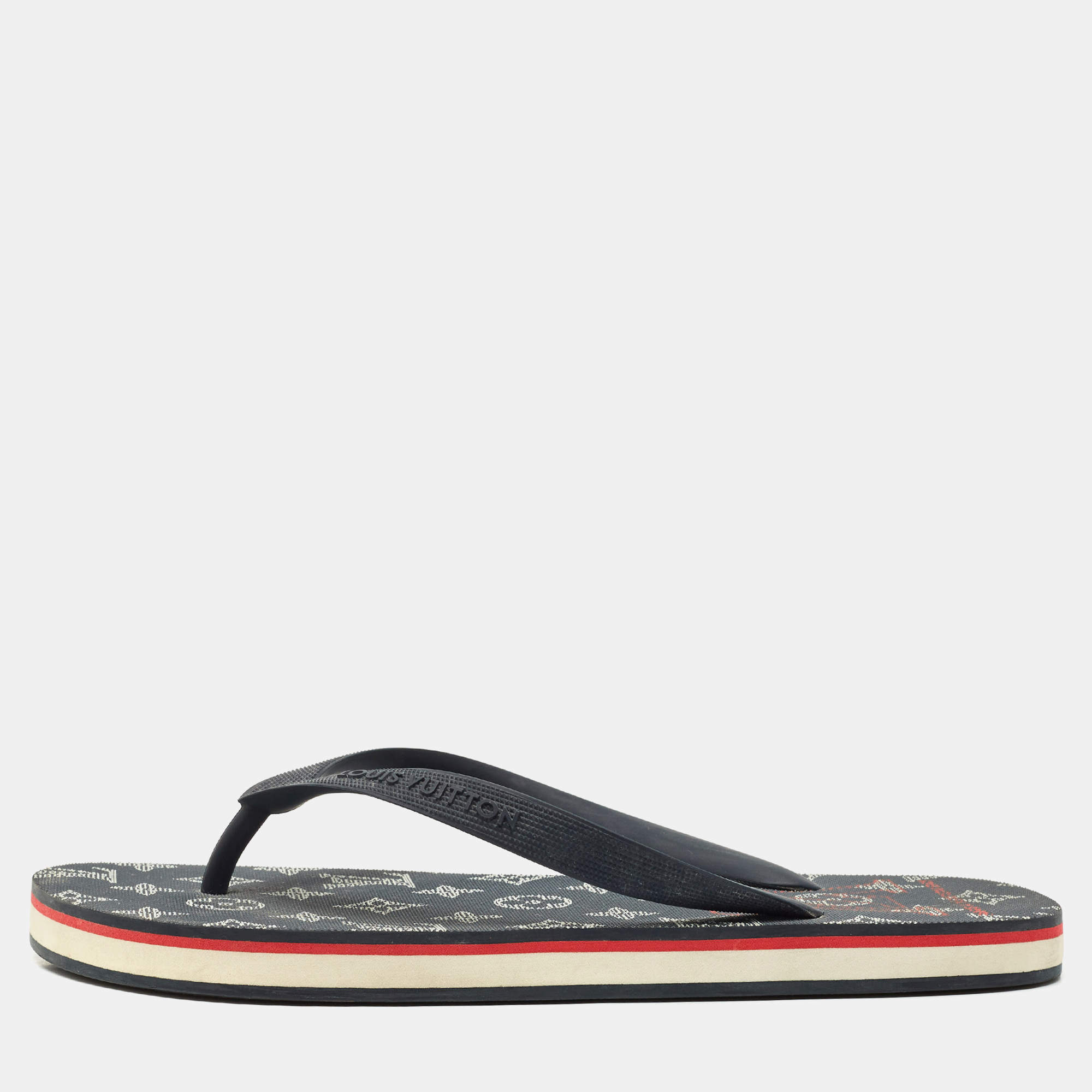 Louis Vuitton Navy Blue Rubber Molitor Thong Flats Size 41.5