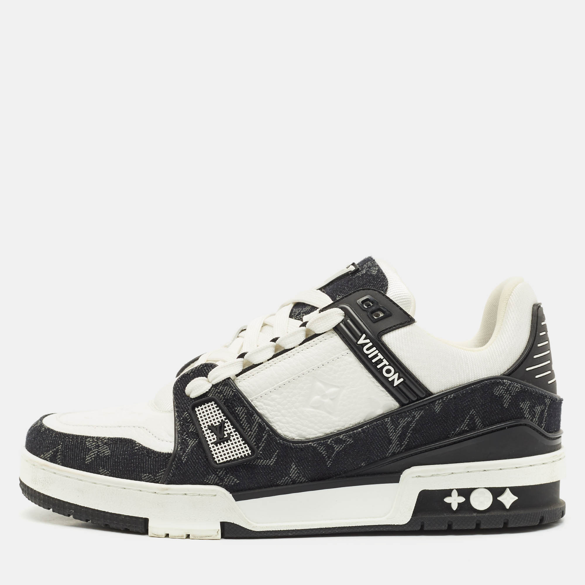 Louis Vuitton Black/White Denim and Leather LV Trainer #54 Sneakers Size 40.5