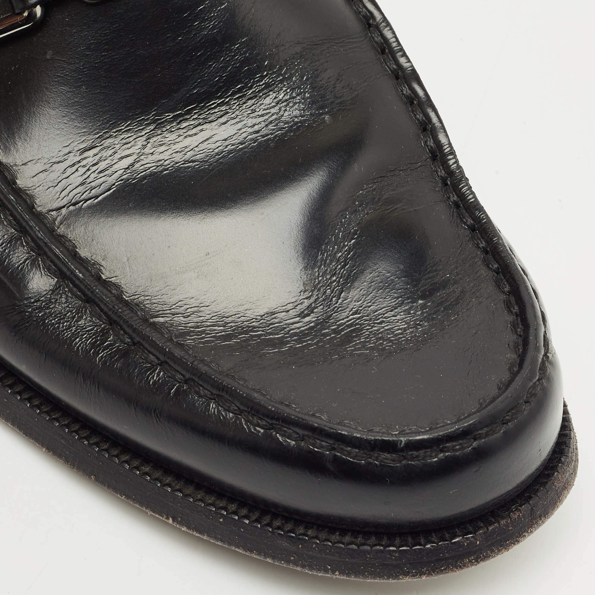 Pre Owned Louis Vuitton Black Leather Major Logo Slip On Loafers Size 42