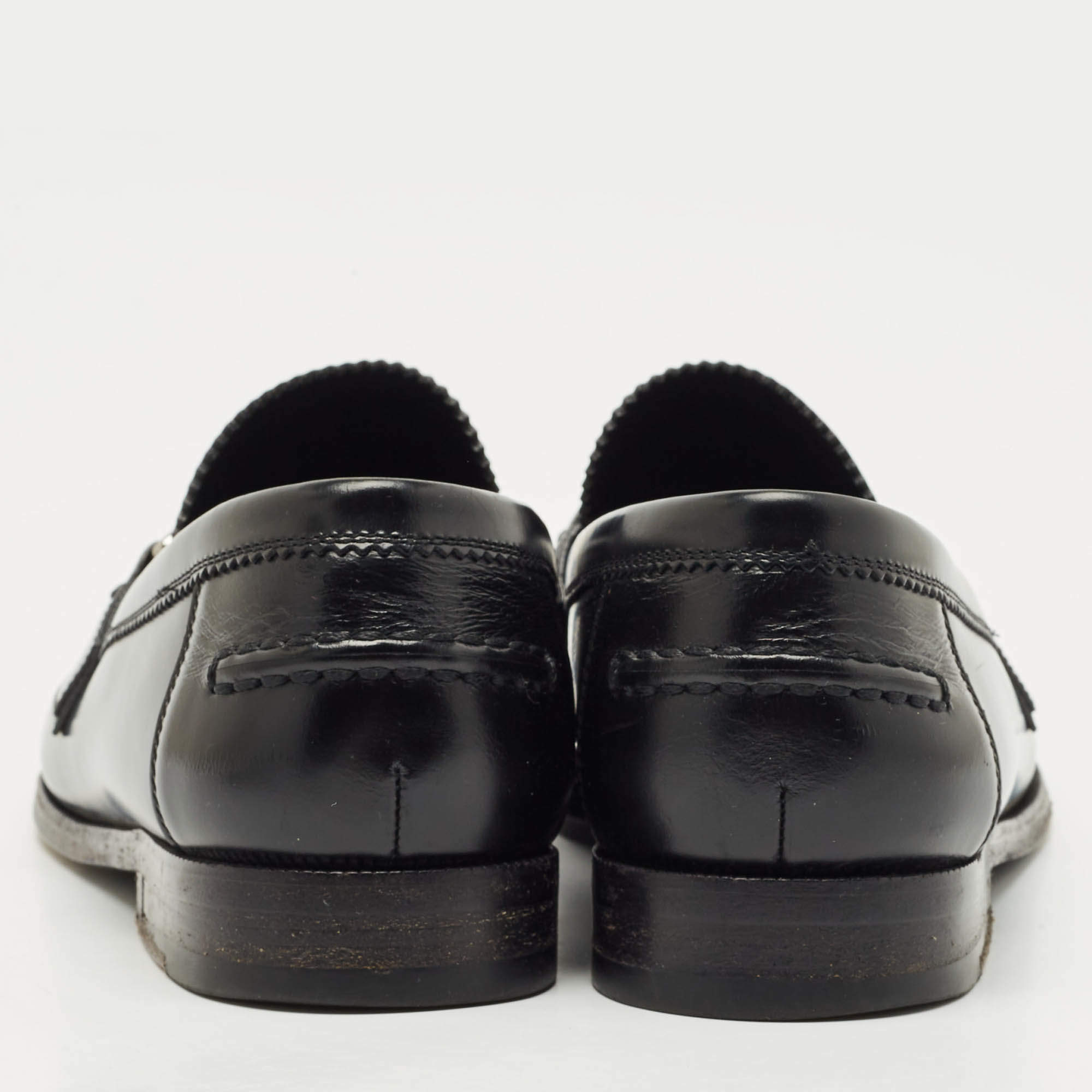 Pre Owned Louis Vuitton Black Leather Major Logo Slip On Loafers Size 42