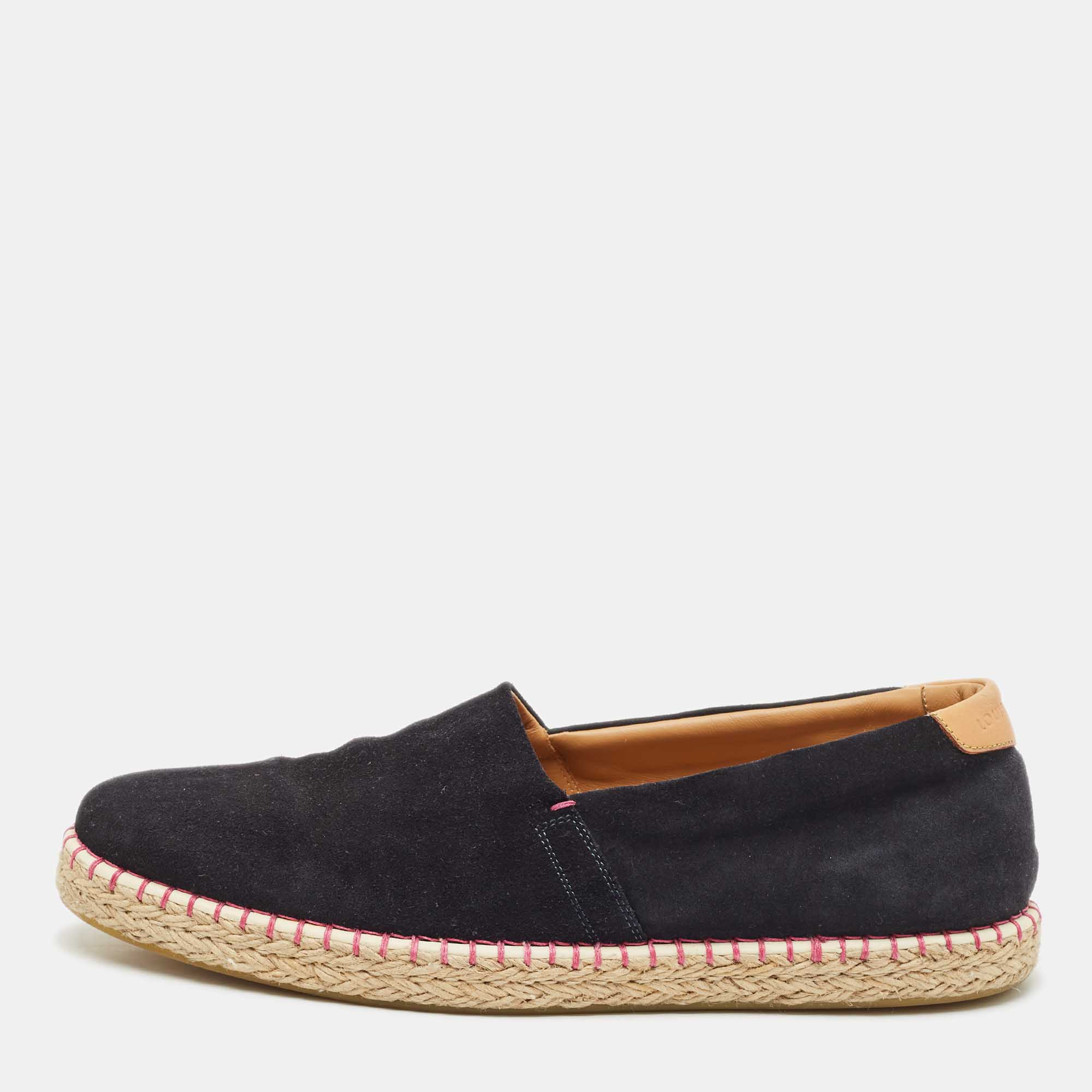 Pre Owned Louis Vuitton Black Suede Slip On Espadrilles Size 42.5