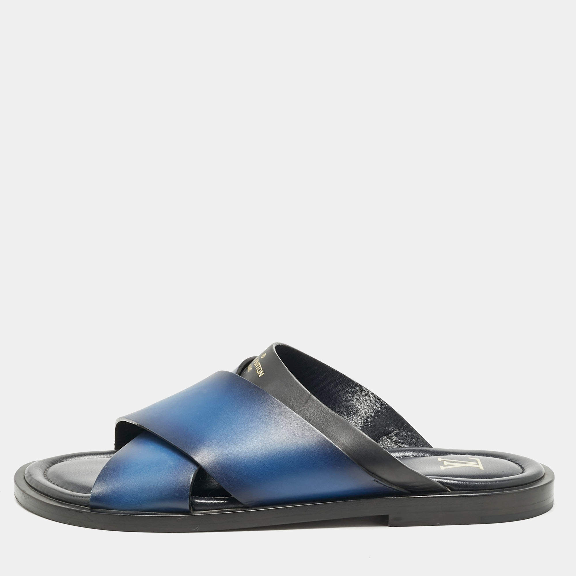 مملوكة مسبقًا Louis Vuitton Blue/Black Ombre Leather Foch Slides Size 42