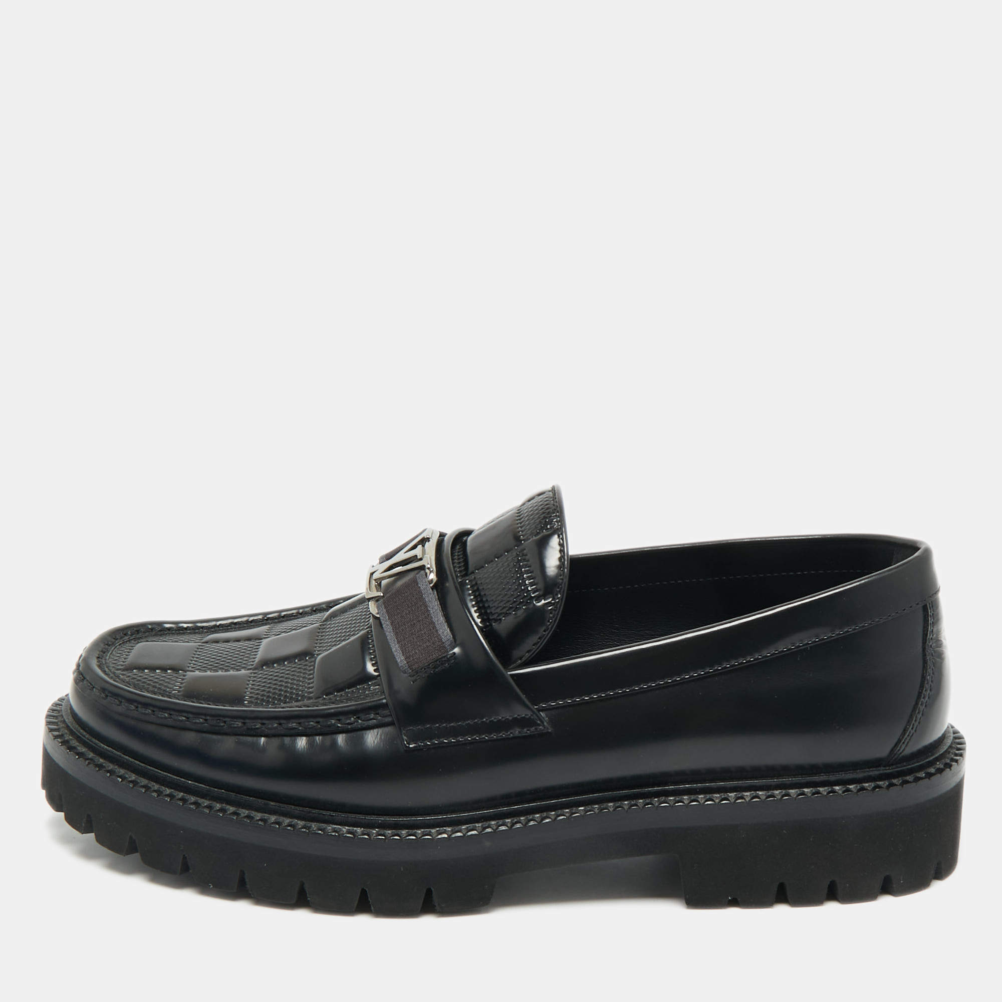 Pre Owned Louis Vuitton Damier Graphite Leather Major Loafers Size 40.5