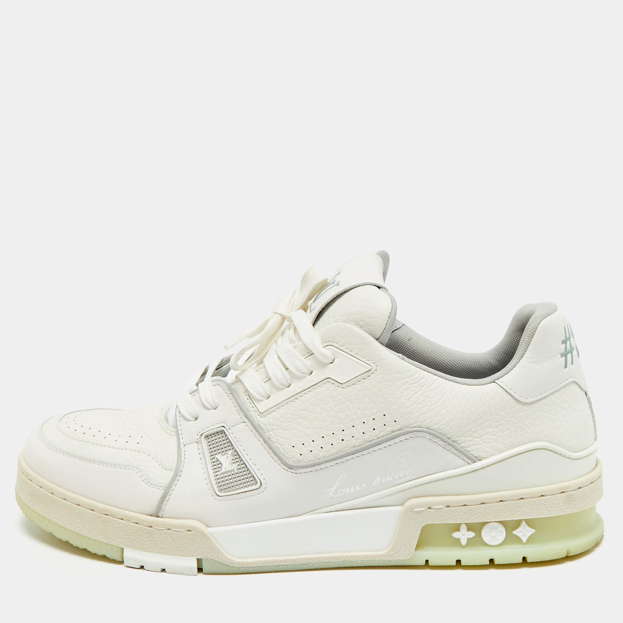 مملوكة مسبقًا Louis Vuitton White Leather LV Trainer Lace Up Sneakers Size 42