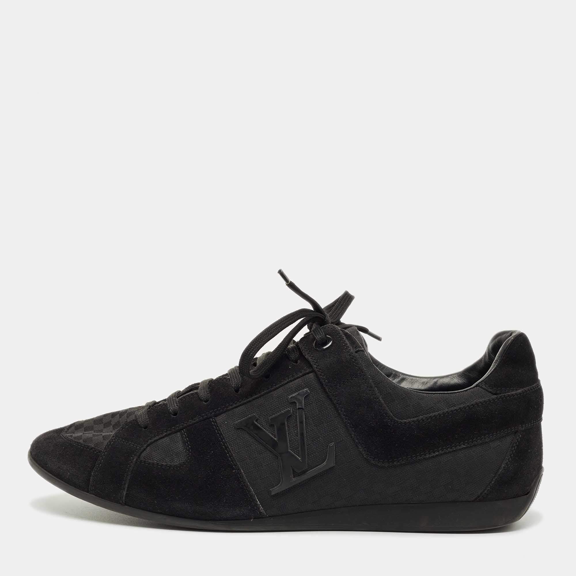 Pre Owned Louis Vuitton Black Petit Damier Canvas and Suede Vibes Sneakers Size 42.5