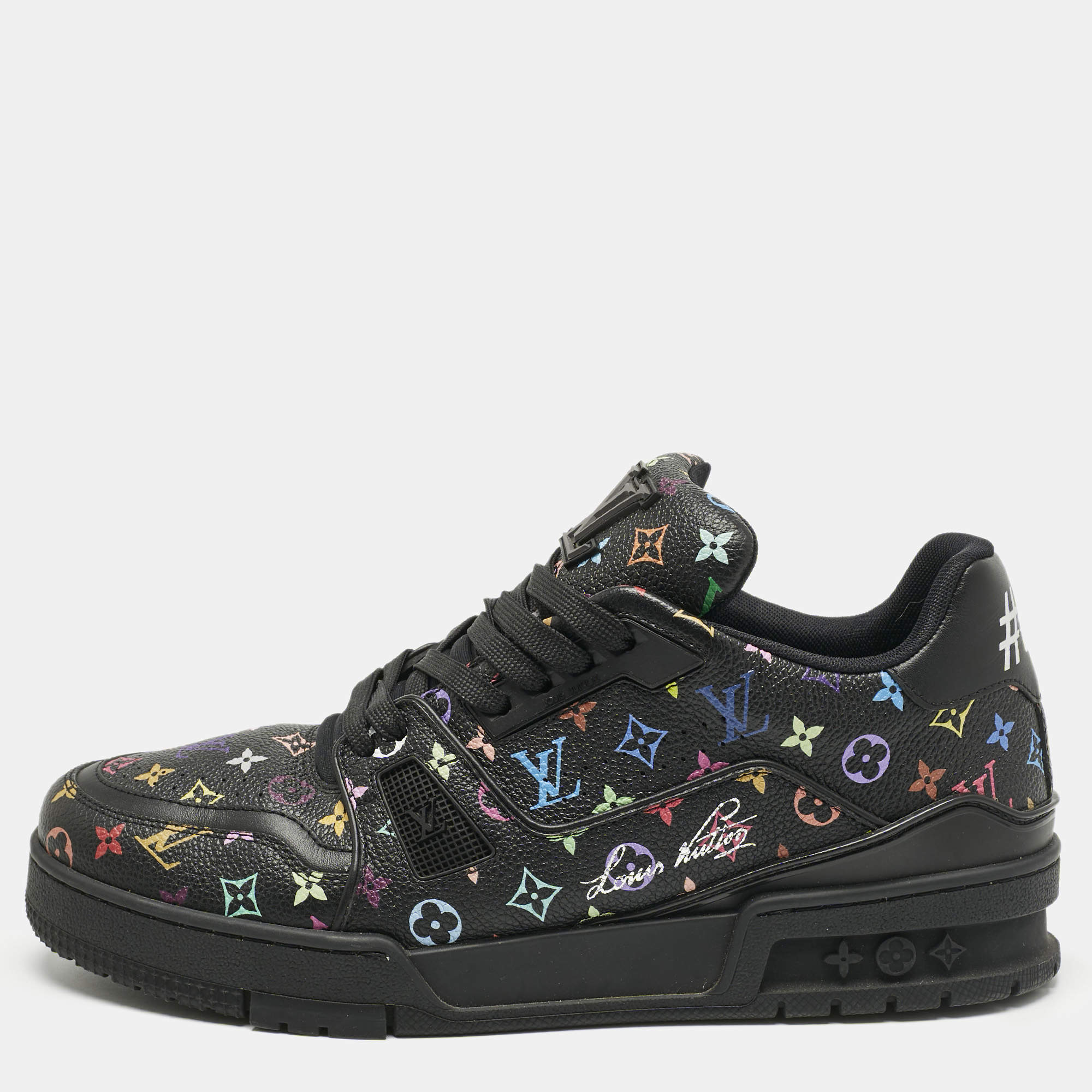 Pre Owned Louis Vuitton Black Monogram Leather LV Trainer Maxi Lace Up Sneakers Size 40.5