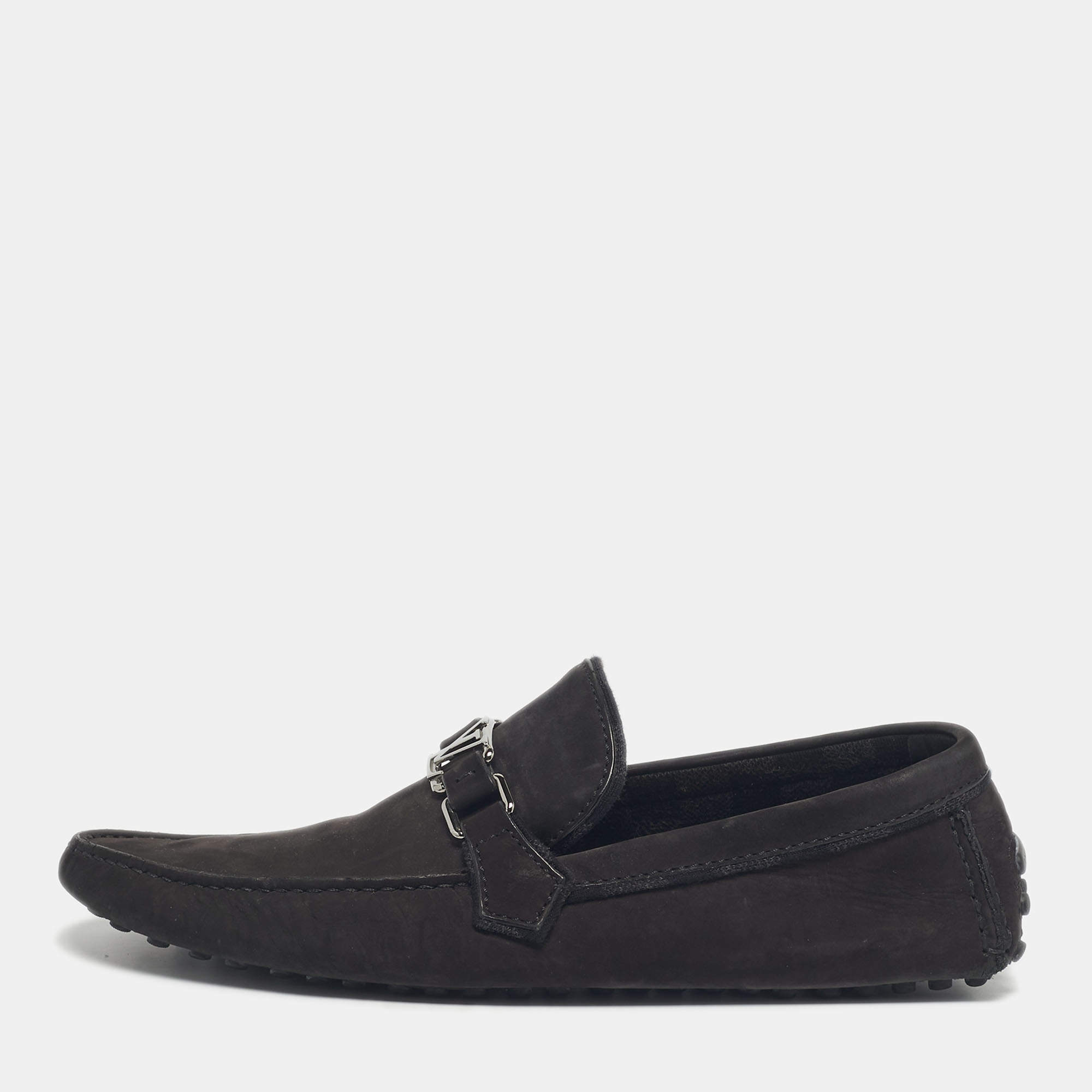 Pre Owned Louis Vuitton Black Nubuck Leather Monte Carlo Loafers Size 44