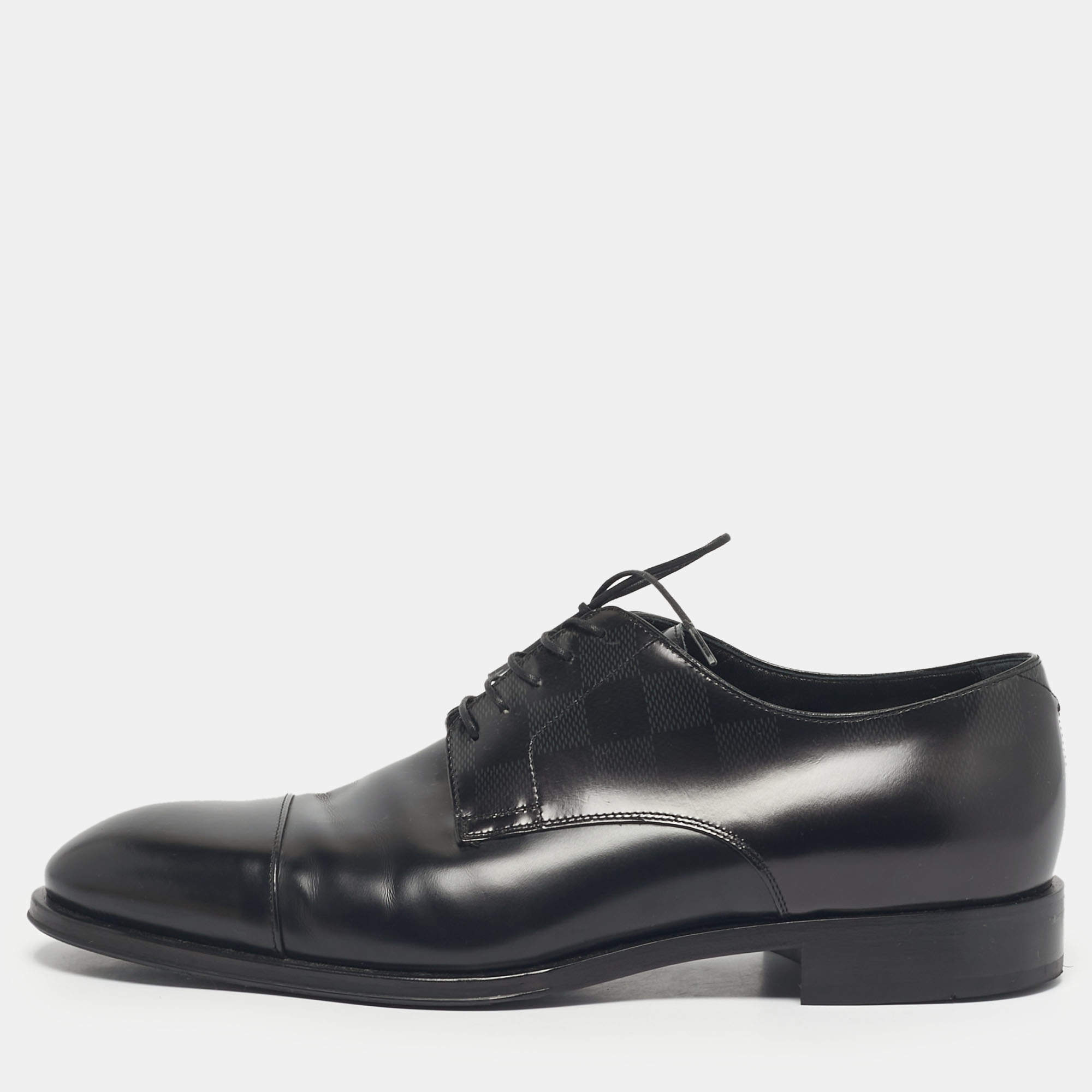 Pre Owned Louis Vuitton Black Leather Damier Embossed Lace Up Derby Oxfords Size 41