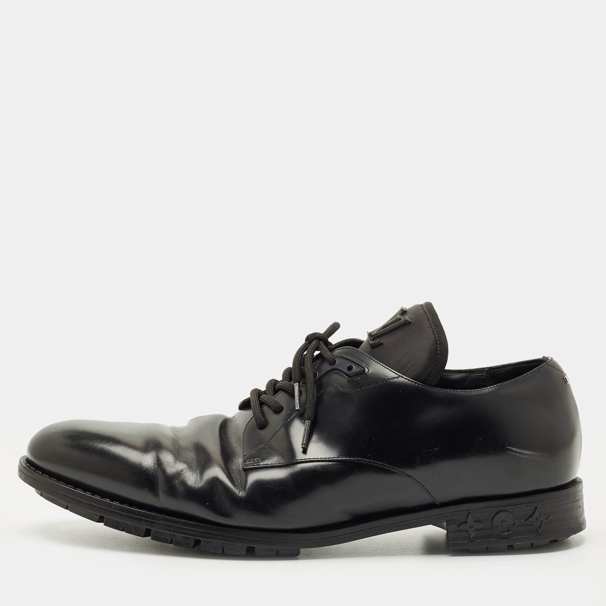 Pre Owned Louis Vuitton Black Leather Derby Lace Up Size 44