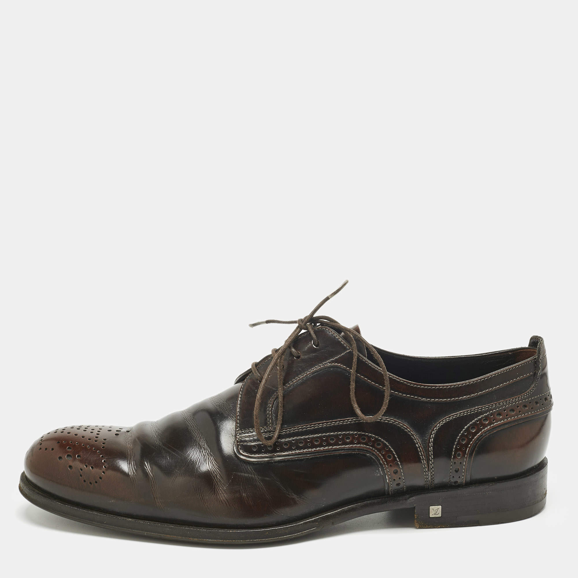 Pre Owned Louis Vuitton Brown Brogue Leather Lace Up Derby Size 42