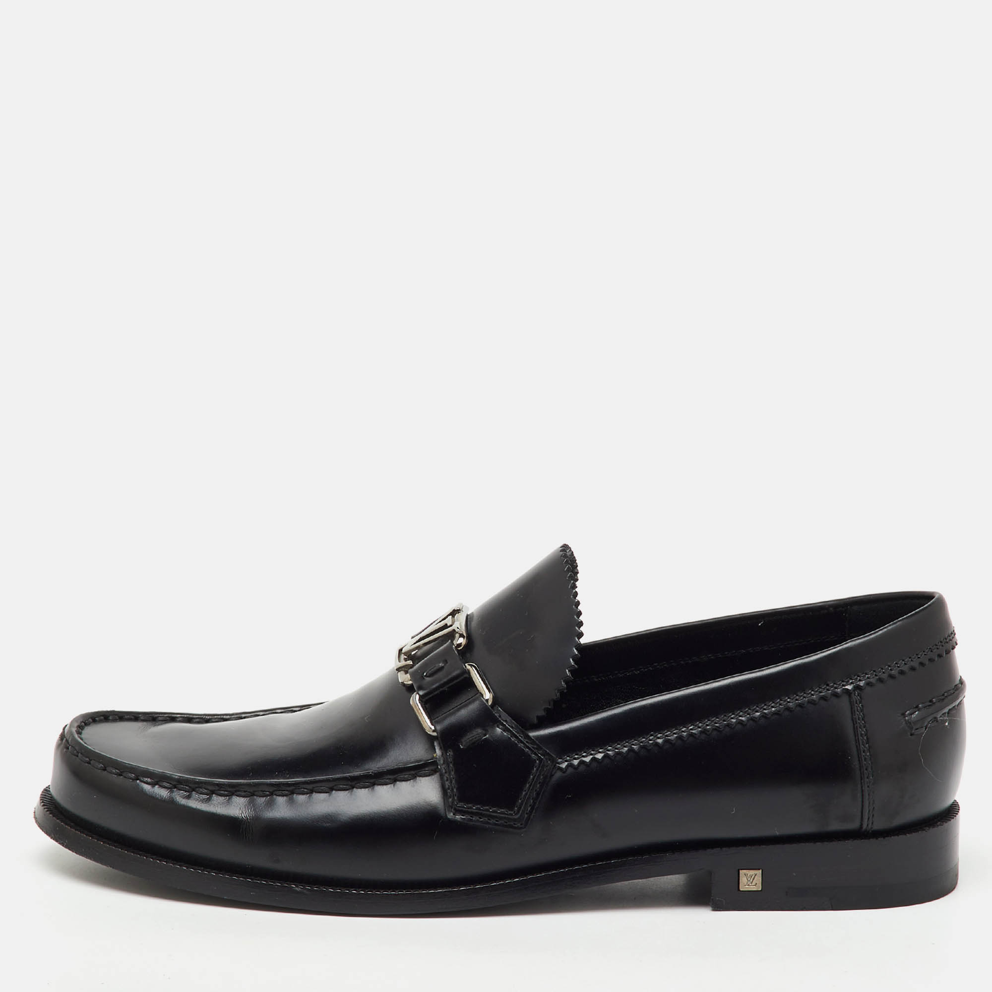 Pre Owned Louis Vuitton Black Leather Major Slip On Loafers Size 40